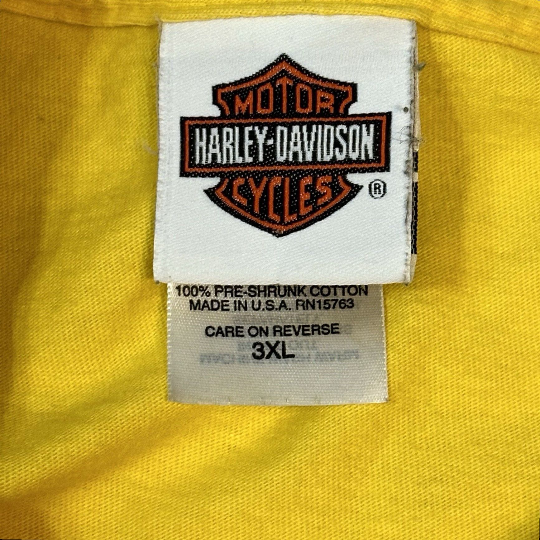 Harley Davidson Harley-Davidson American Legend Tee Shirt Mens 3XL Yellow Pinup Girl in Mines with Pick Ax USA Made 2008 Size US XXL / EU 58 / 5 - 6 Thumbnail
