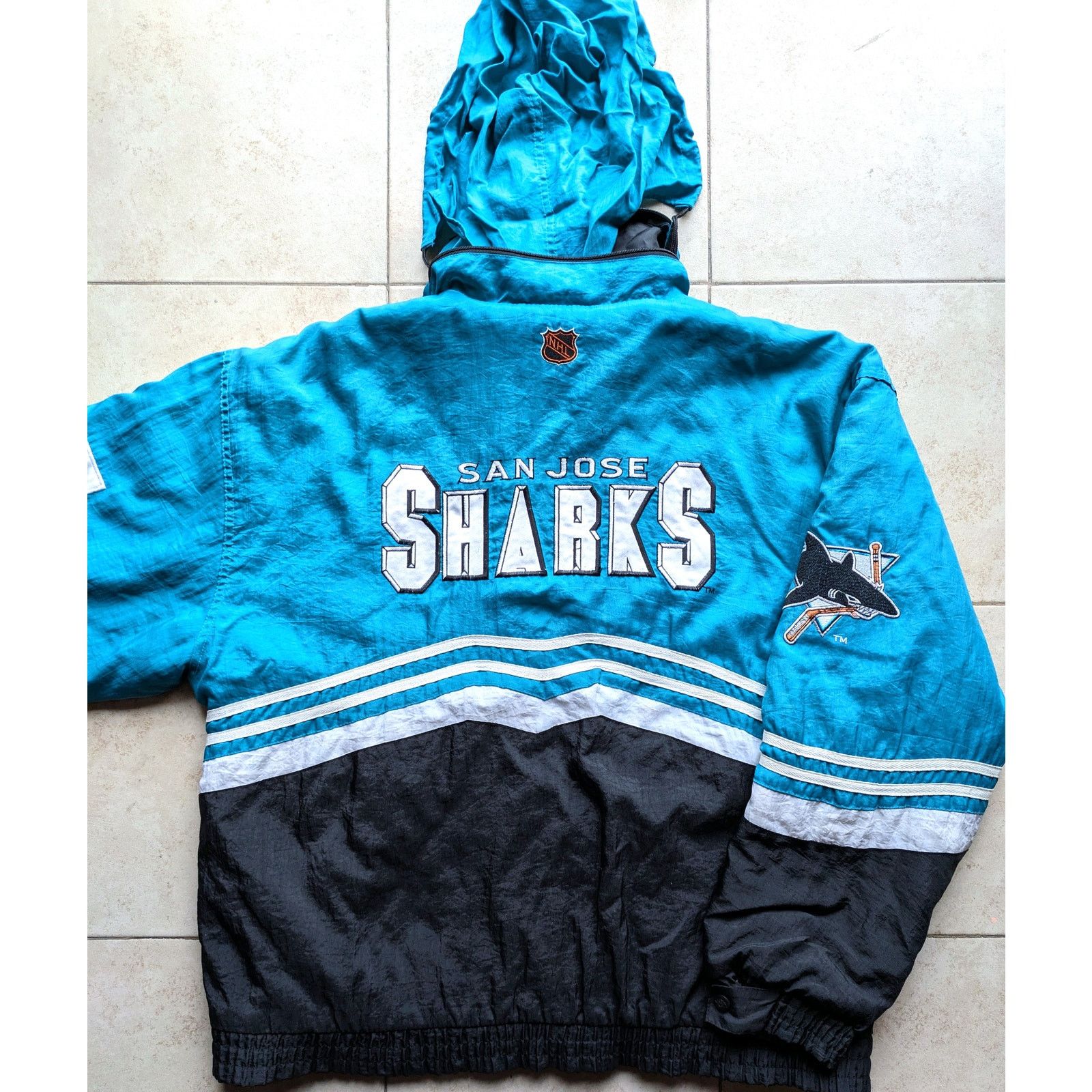 NHL × Starter San Jose Sharks 90s puffer jacket Spellout XL teal NHL vtg Size US XL / EU 56 / 4 - 9 Thumbnail