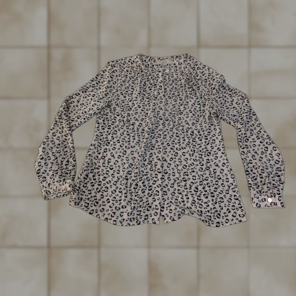 Loft Loft Shirt Womens Small Gray Black Leopard Print Long Sleeve Blouse Animal Pattern Size S / US 4 / IT 40 - 1 Thumbnail