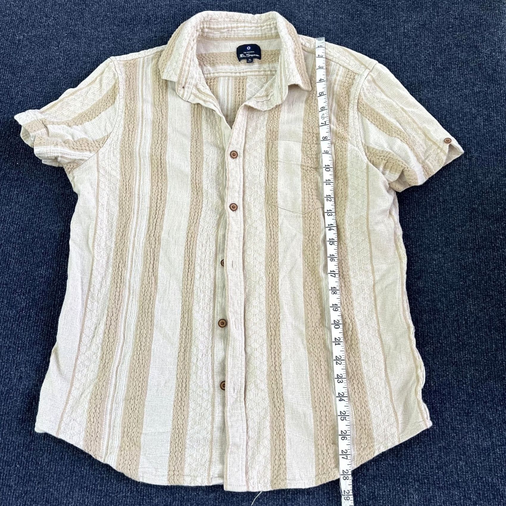 Ben Sherman Ben Sherman Shirt Mens XL Beige Tan Textured Stripe Short Sleeve Button Up Top Size US XL / EU 56 / 4 - 6 Thumbnail
