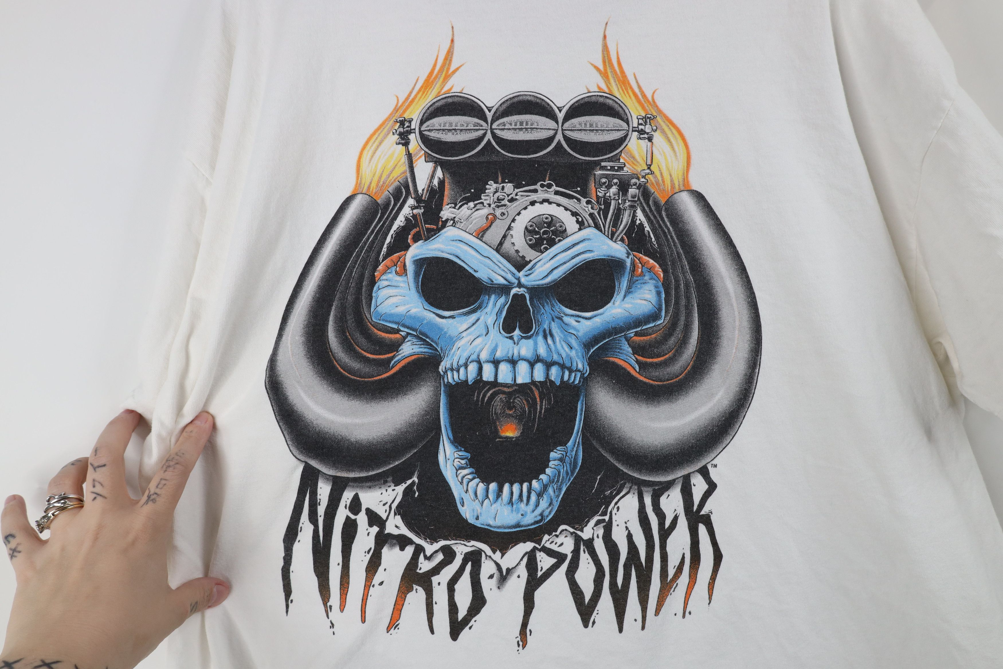 Vintage Vintage 90s Y2K NHRA Drag Racing Nitro Power Skull T-Shirt Size US XL / EU 56 / 4 - 10 Thumbnail