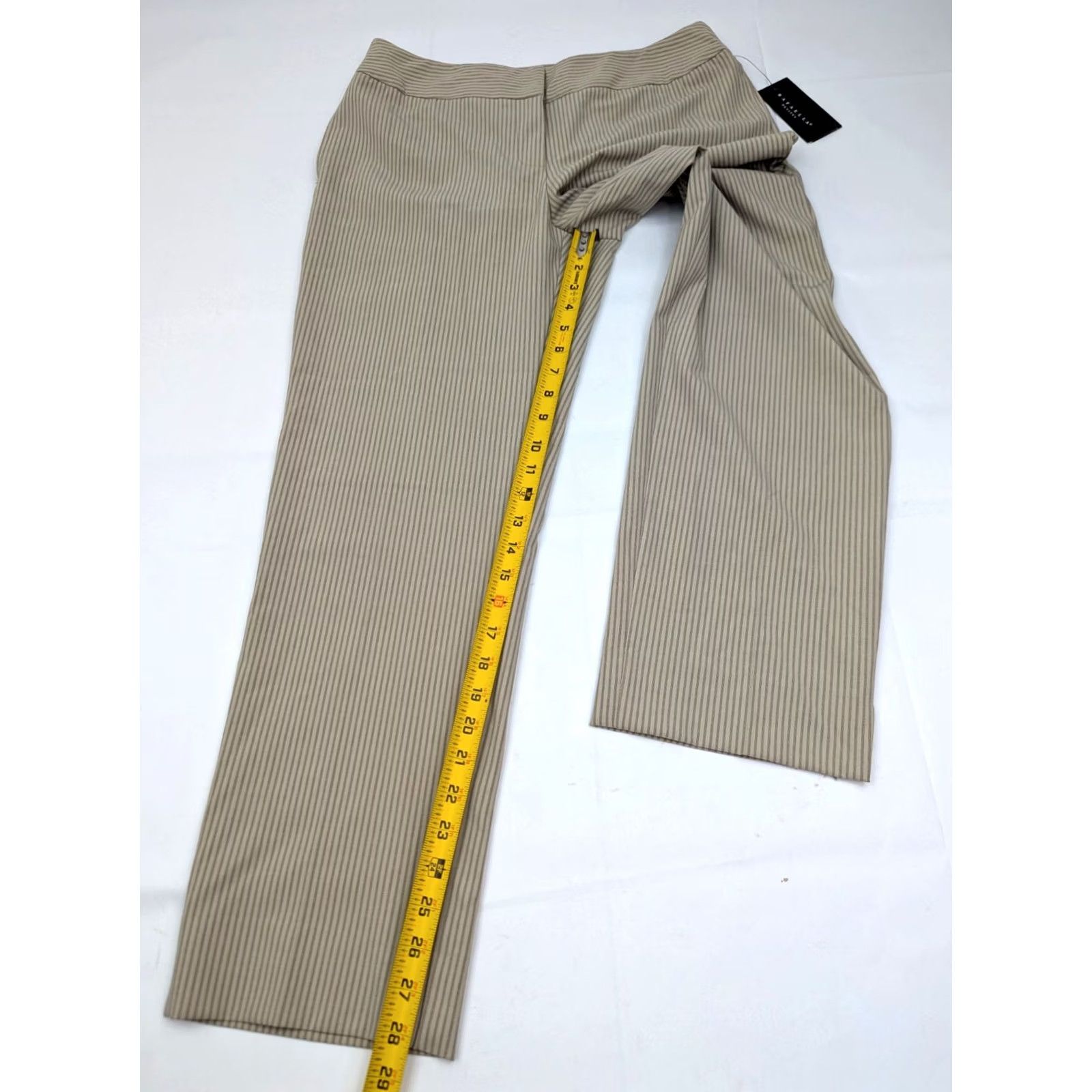 Vintage Rafaella Pinstripe Pants Women 12P (Petite) Casual Dress Pants Beige 31x28 Knit Cotton Spandex Regular Straight Modern Fit Size 30" / US 8 / IT 44 - 6 Thumbnail