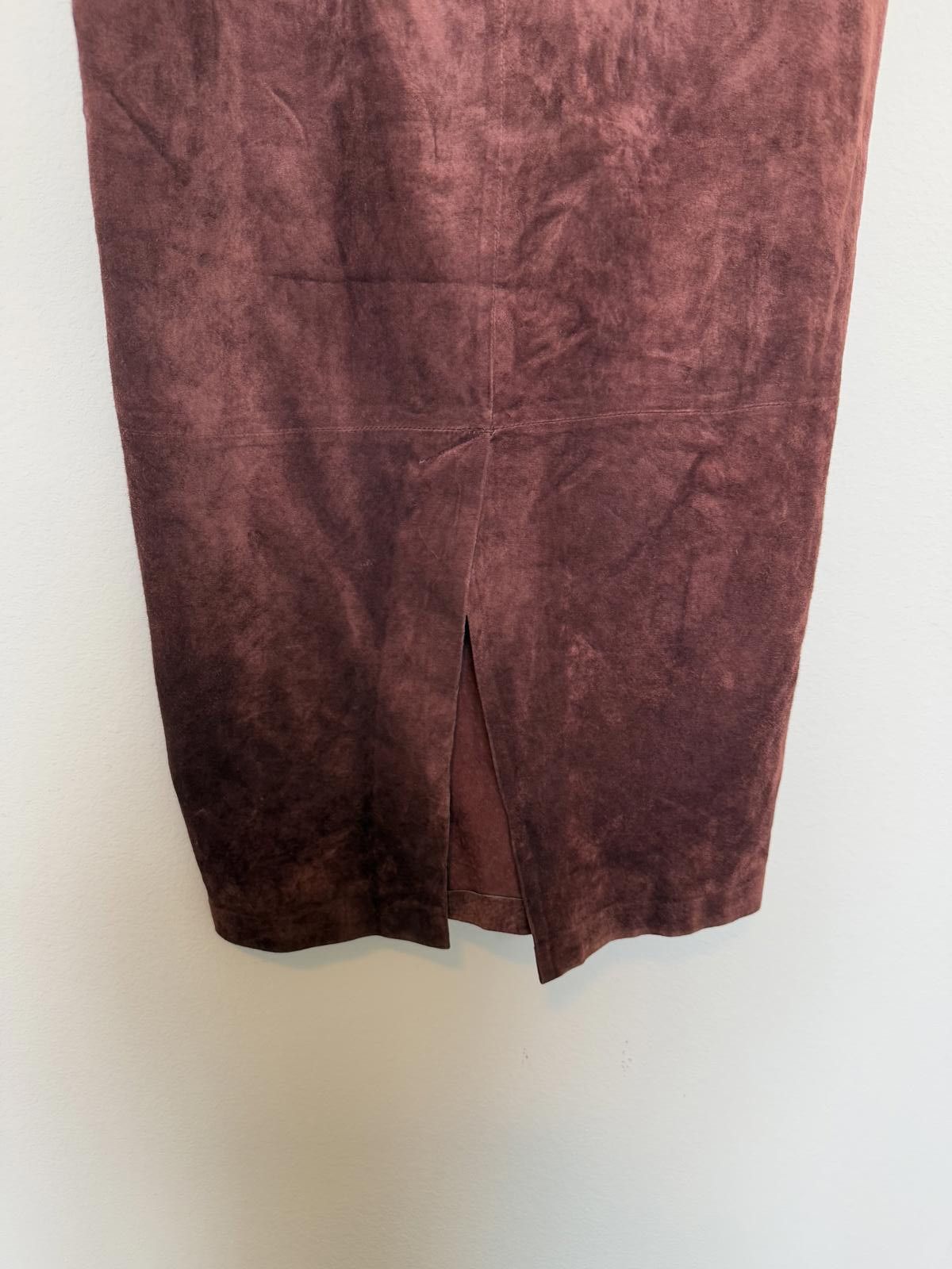 Designer Vintage 80s 90s suede dark brown/burgundy long skirt Size 36" / US 14 / IT 50 - 5 Thumbnail