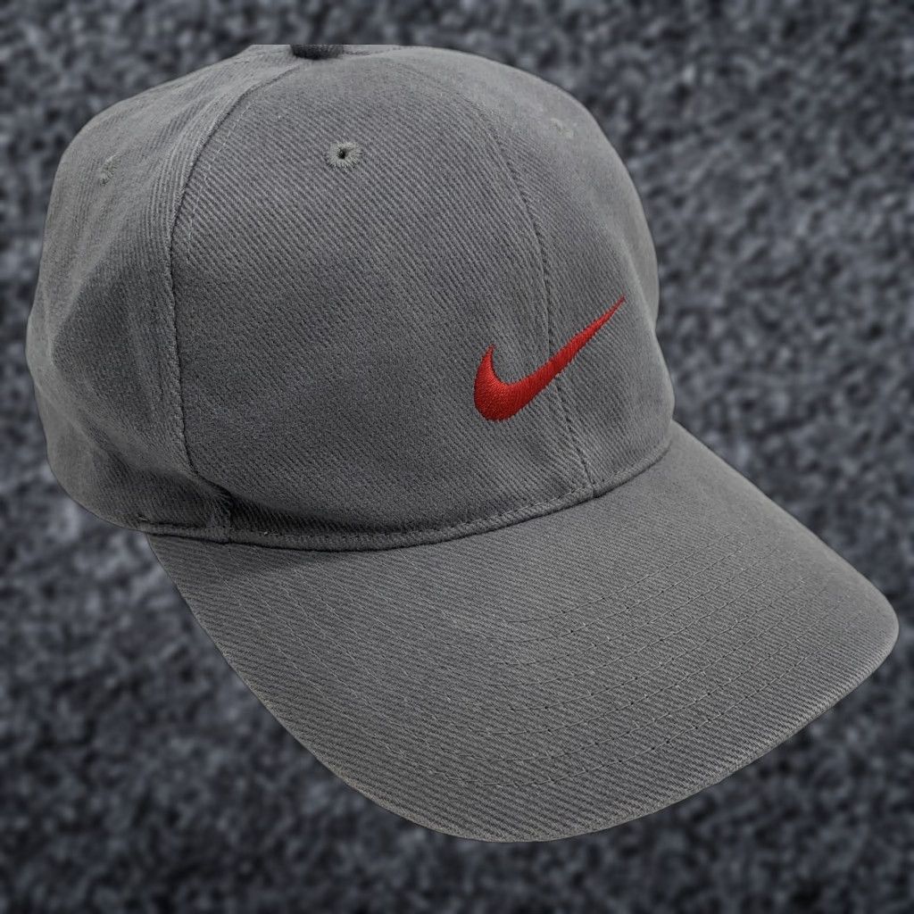 Nike Nike Hat Cap Snap Back Mens Gray Red Swoosh Logo One Size Twill Cotton Y2K Size ONE SIZE - 1 Thumbnail