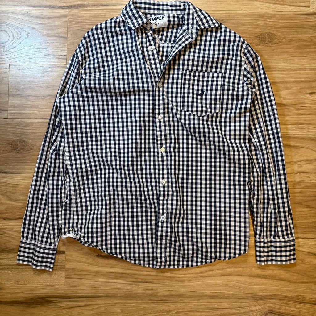 Japanese Brand Staple Men’s L Gingham Button Shirt Navy White Size US L / EU 52-54 / 3 - 1 Thumbnail