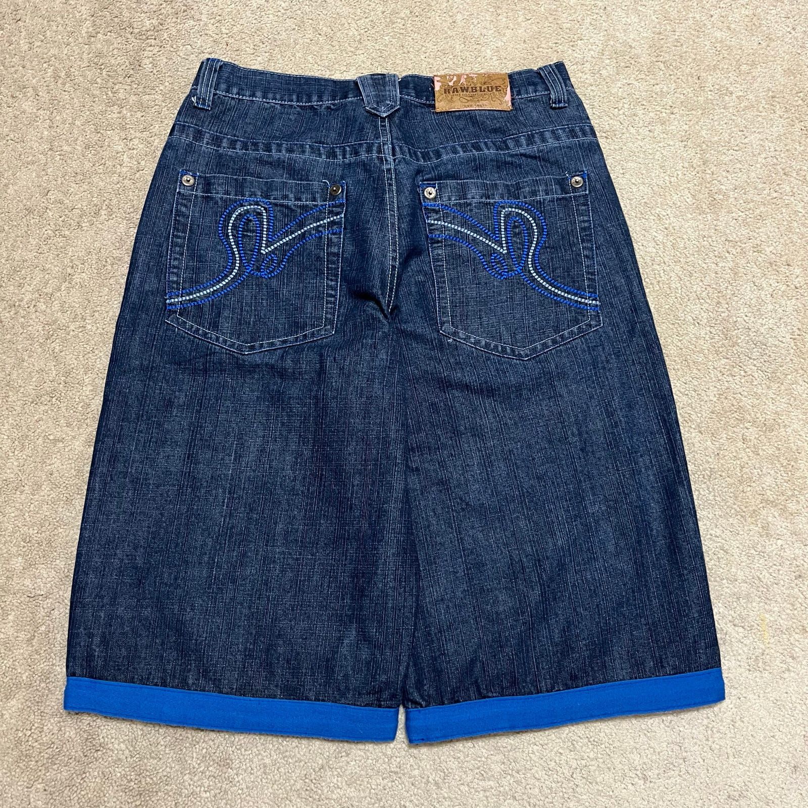 Other Raw Blue Y2K Baggy Skater Embroidered Blue Extension Jort 34 Size US 34 / EU 50 - 1 Thumbnail