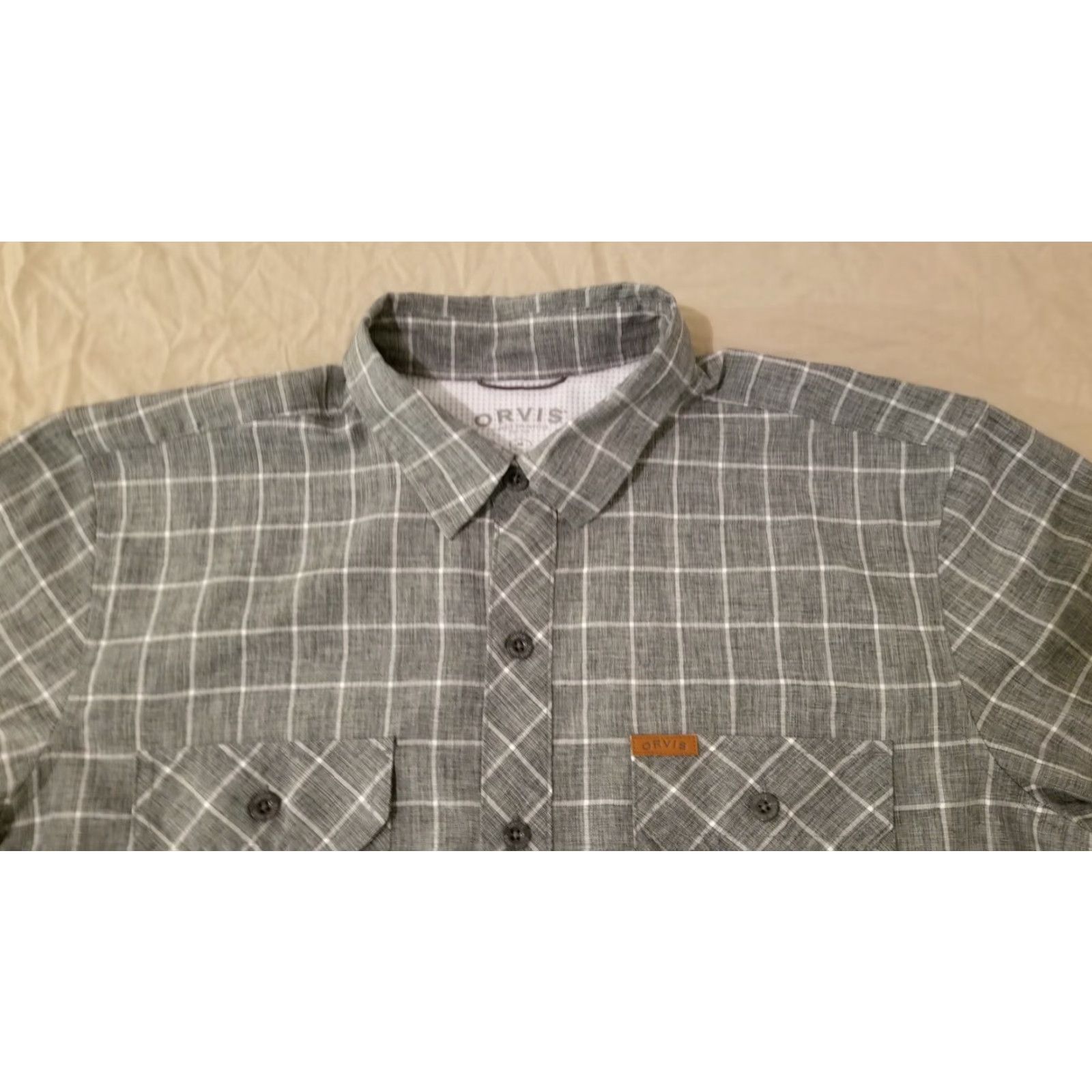 Orvis Orvis Mens Dress Shirt M Medium Gray Button Cotton Short Sleeve Size 40R - 2 Thumbnail