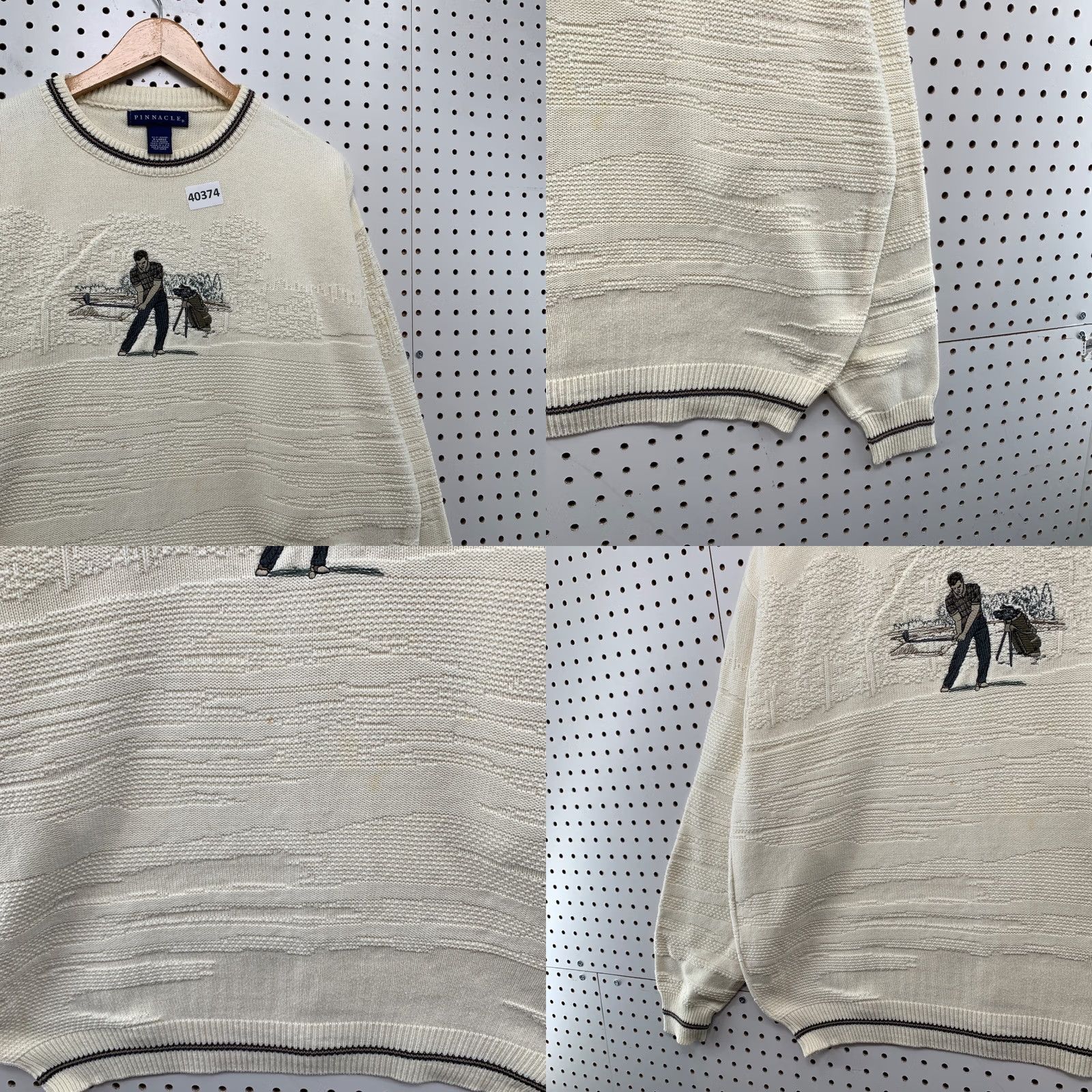 Vintage Pinnacle Golf Knit Sweater Mens XL Beige Ivory Graphic USA 26x27.5 Vintage Size US XL / EU 56 / 4 - 8 Thumbnail