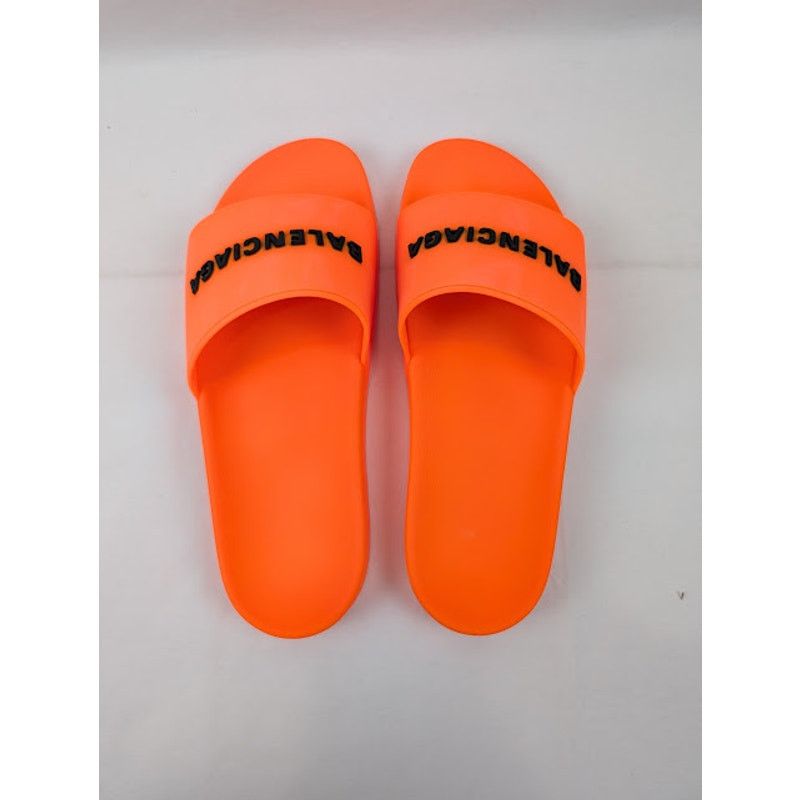 Balenciaga o1rshd1 Pool Smoth Fluo Rubber Logo Slides Flue Orange/Black Size US 12 / EU 45 - 19 Thumbnail