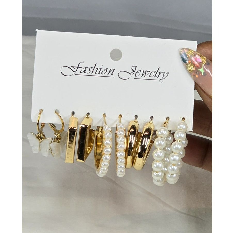 Other Gold & Pearl Hoop Earring Set (5 Pairs) Size ONE SIZE - 4 Thumbnail