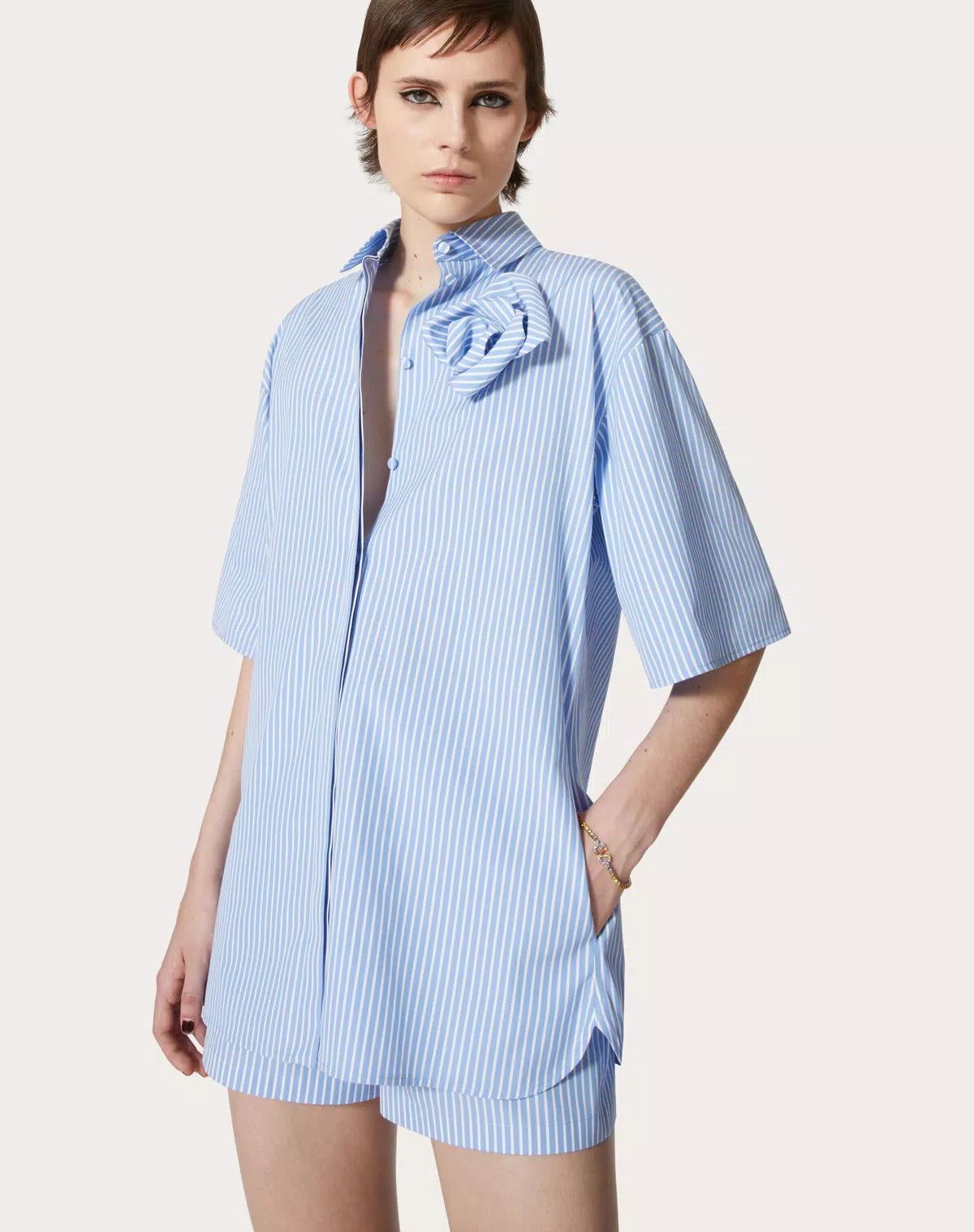 Valentino o1s1wg110625 Classic Stripe Popeline Jumpsuit in Blue/White Size 26" / US 2 / IT 38 - 5 Thumbnail