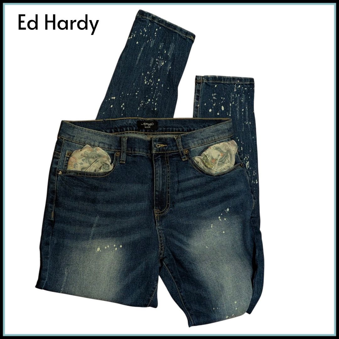 Ed Hardy ED HARDY "Roaring Tiger" Splatter Jeans Slim Taper Men's 32 Size US 32 / EU 48 - 4 Thumbnail