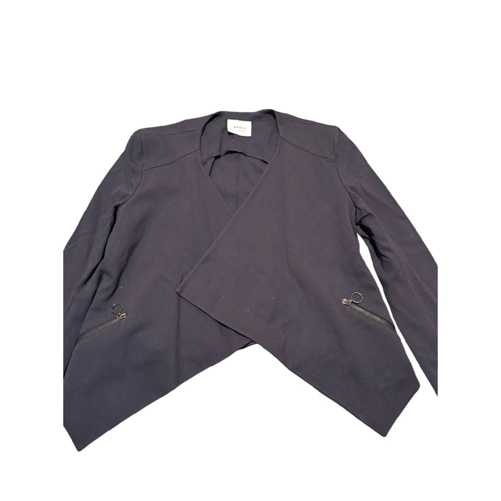 Vintage Akris punto Black Asymmetrical Drape Front Jersey Jacket Blazer Silver Ring Zips Shirt Women 10 Regular Zip Pockets All Seasons Size L / US 10 / IT 46 - 3 Thumbnail