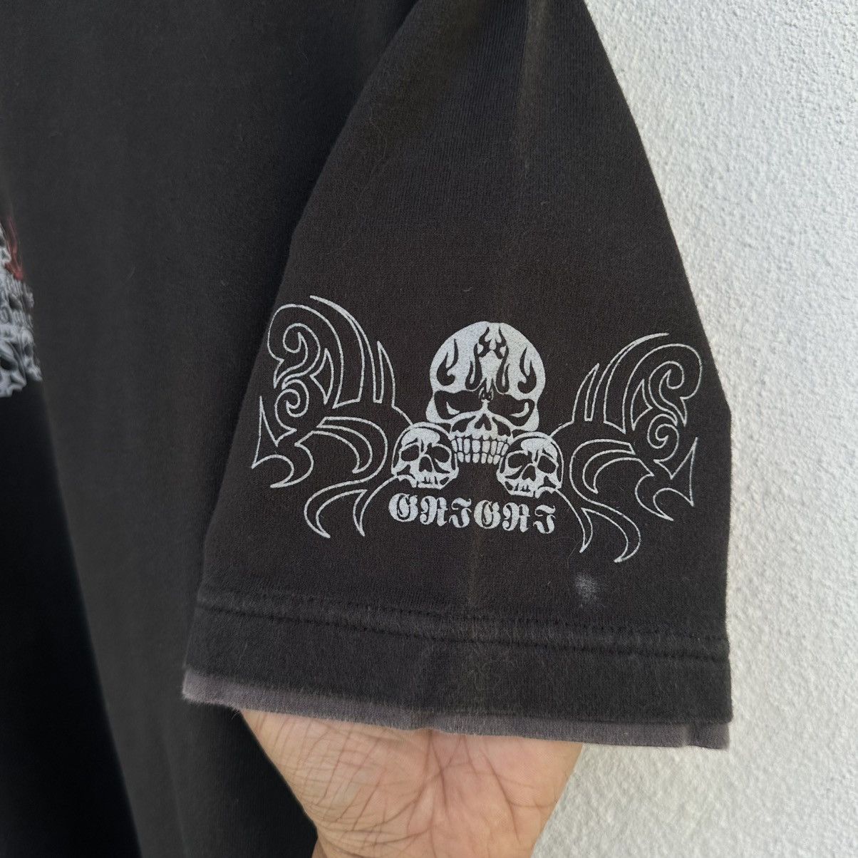 If Six Was Nine Vintage Grigri Skull Flame Punk Double Layer T Shirt Size US L / EU 52-54 / 3 - 7 Thumbnail