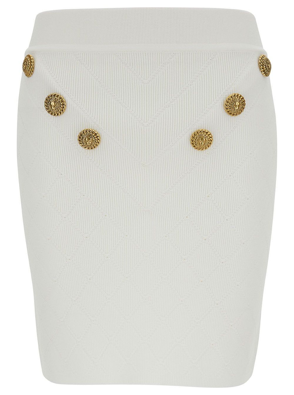 Balmain White Mini Pencil Skirt with Jewel Buttons in Viscose Blend Woman Size 28" / US 6 / IT 42 - 1 Thumbnail
