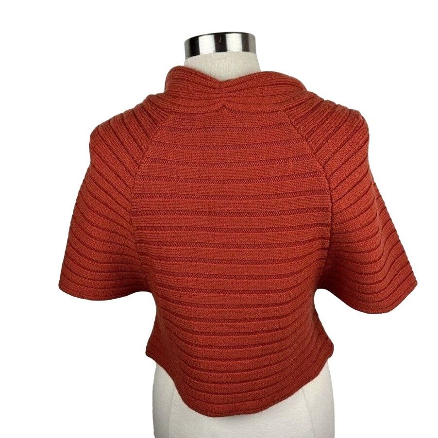 Designer Moth Rust Wool Ribbed Knit Poncho L High Collar Button Cardi Size L / US 10 / IT 46 - 9 Thumbnail
