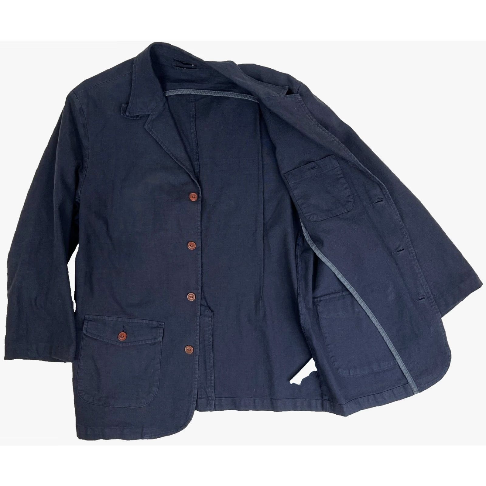 Vintage Linksoul Blazer Jacket Navy XL Mens 4-Button Solid Cotton Blend Size 46R - 3 Thumbnail