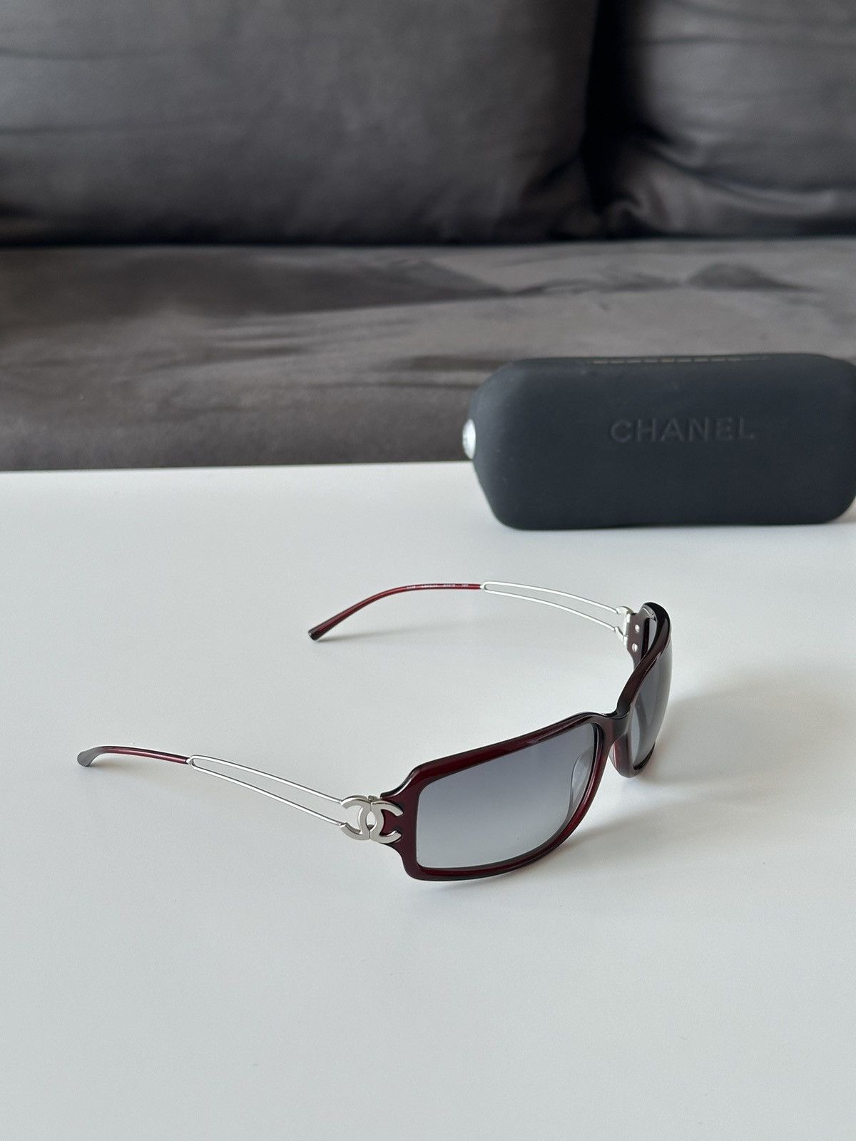 Vintage CHANEL Burgundy Rectangular Blue Leans Sunglasses 5038 Y2K Size ONE SIZE - 5 Thumbnail
