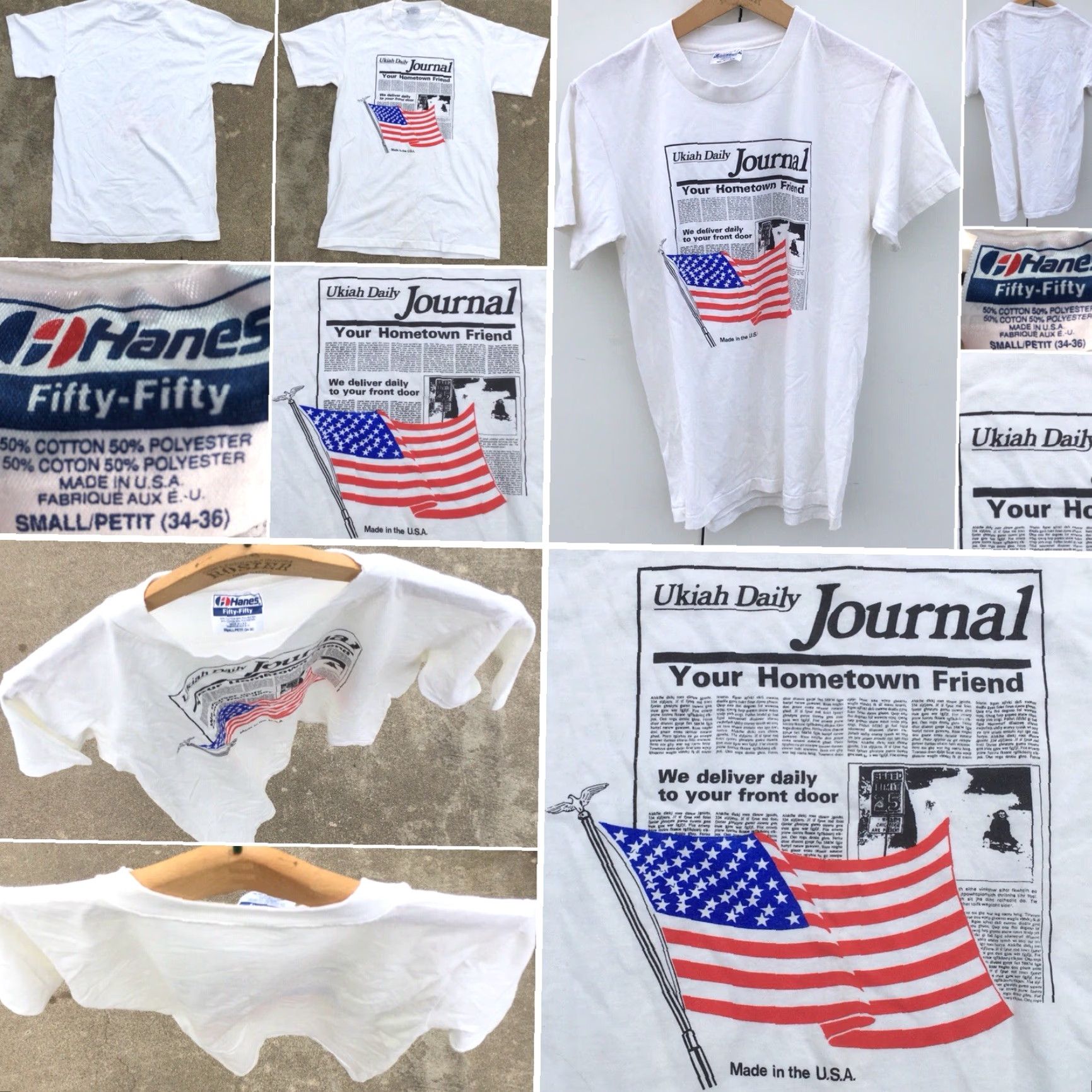Hanes VINTAGE Hanes T-Shirt Graphic Tee White Short Sleeve S Made In USA American Flag Mens Size US S / EU 44-46 / 1 - 2 Thumbnail