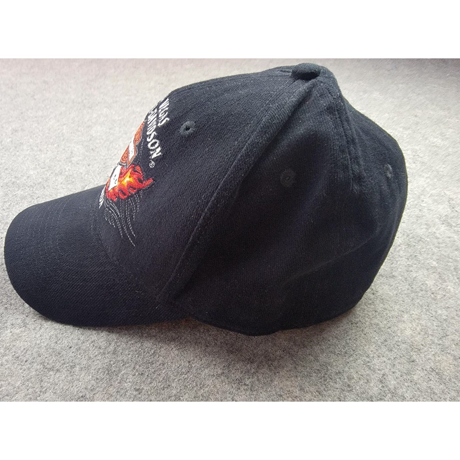 Harley Davidson Harley-Davidson Hat Cap Fitted Mens L/XL Black Las Vegas Dice Flames Embroidered Cap Size ONE SIZE - 3 Thumbnail