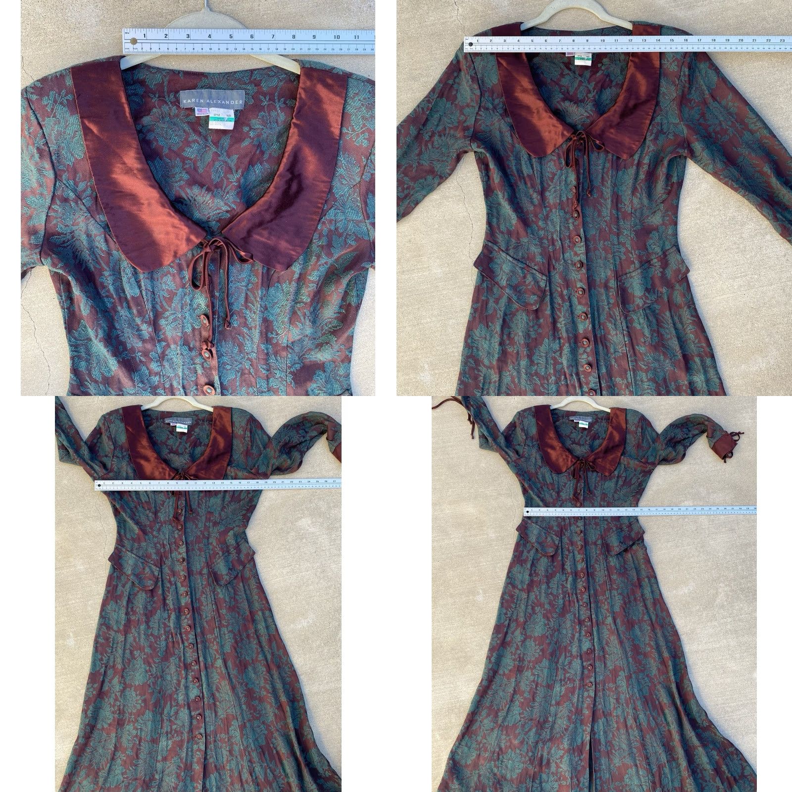 VINTAGE Karen Alexander Maxi Dress 1980s 1990s Floral Jacquard Burgundy Green USA 8 Red Bohemian Shirt?