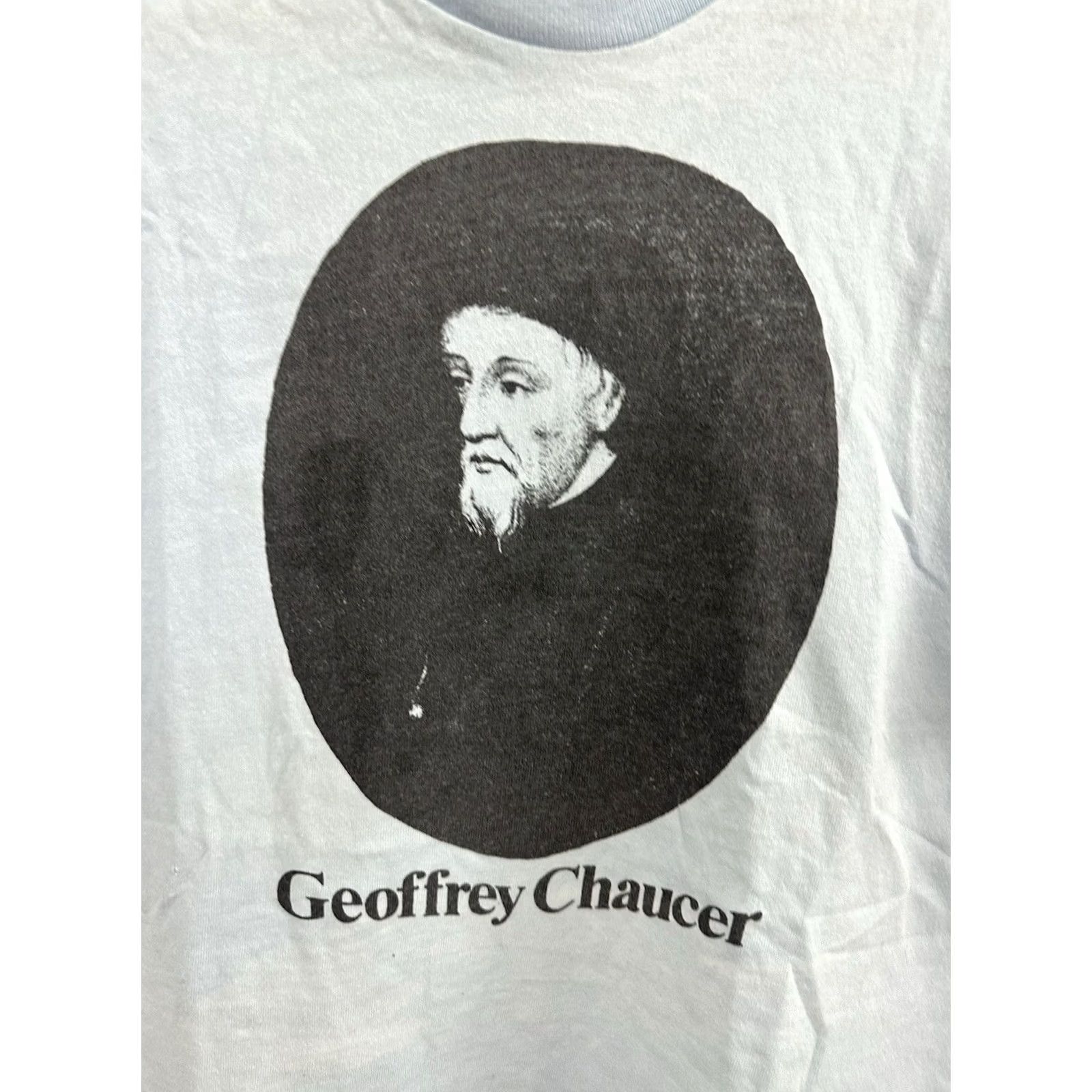 Hanes VTG 80s Geoffrey Chaucer Author Poet Literature Portrait Art T-Shirt L Blue Mens Shirt Size US L / EU 52-54 / 3 - 3 Thumbnail
