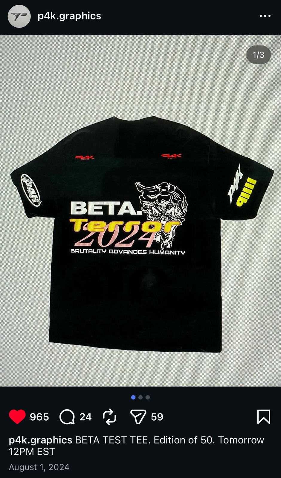 P4K p4k graphics 24 Beta Tee Size US L / EU 52-54 / 3 - 1 Thumbnail