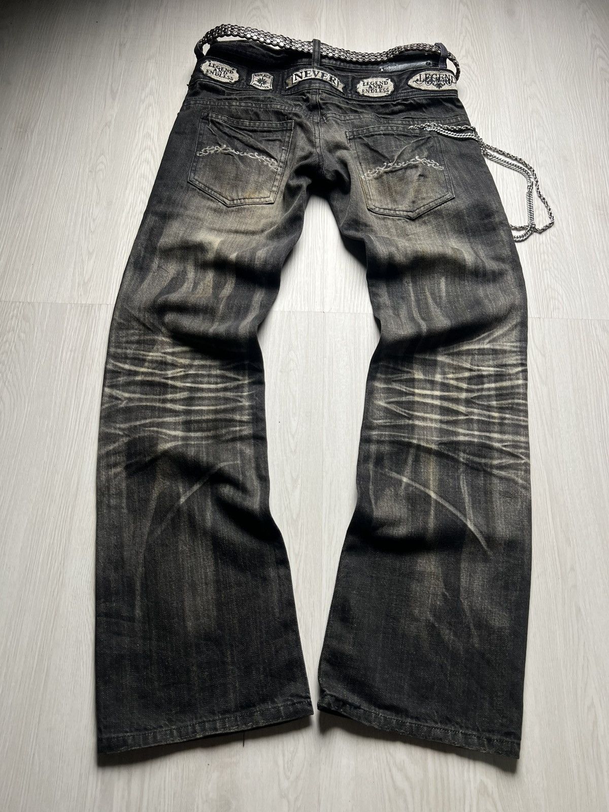 14th Addiction Midas Mud Wash Black Fadded Double Waist Dirty Flared Jeans Size US 31 - 2 Thumbnail
