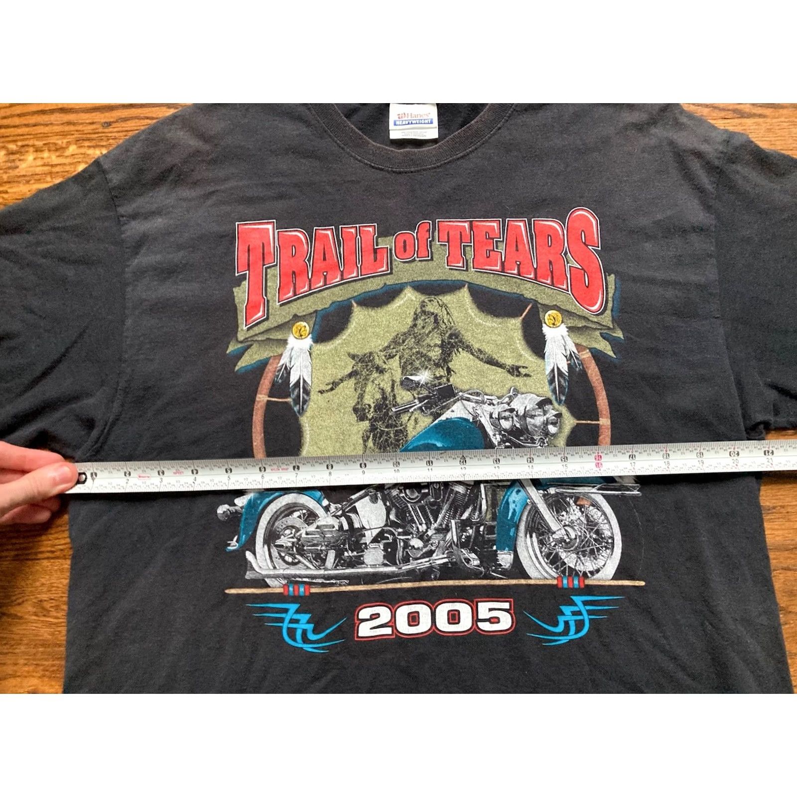 Hanes VINTAGE Hanes Motorcycle T-Shirt Mens Large Black Double-Sided 2005 Trail Of Tears Rally Shirt Size US L / EU 52-54 / 3 - 4 Thumbnail