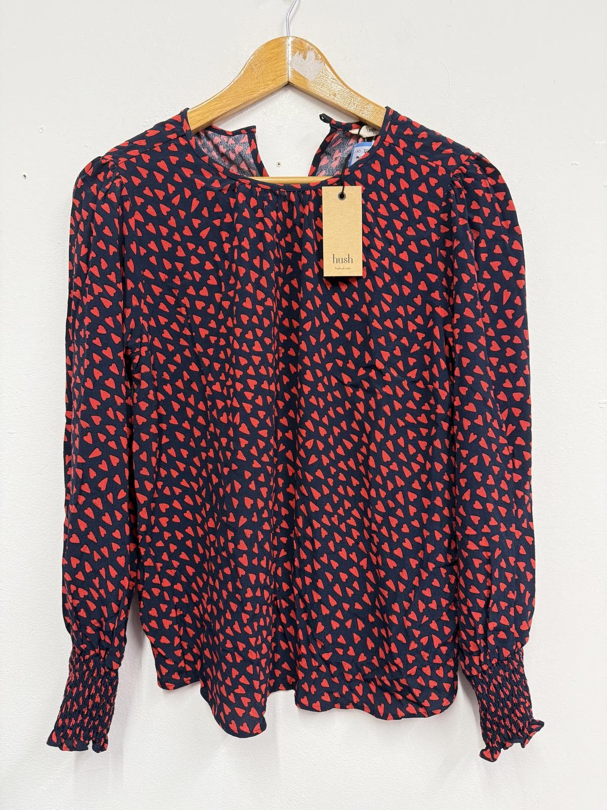 Errolson Hugh Hush Navy Blue and Red Heart Print Long Sleeve Blouse Size XS / US 0-2 / IT 36-38 - 1 Thumbnail