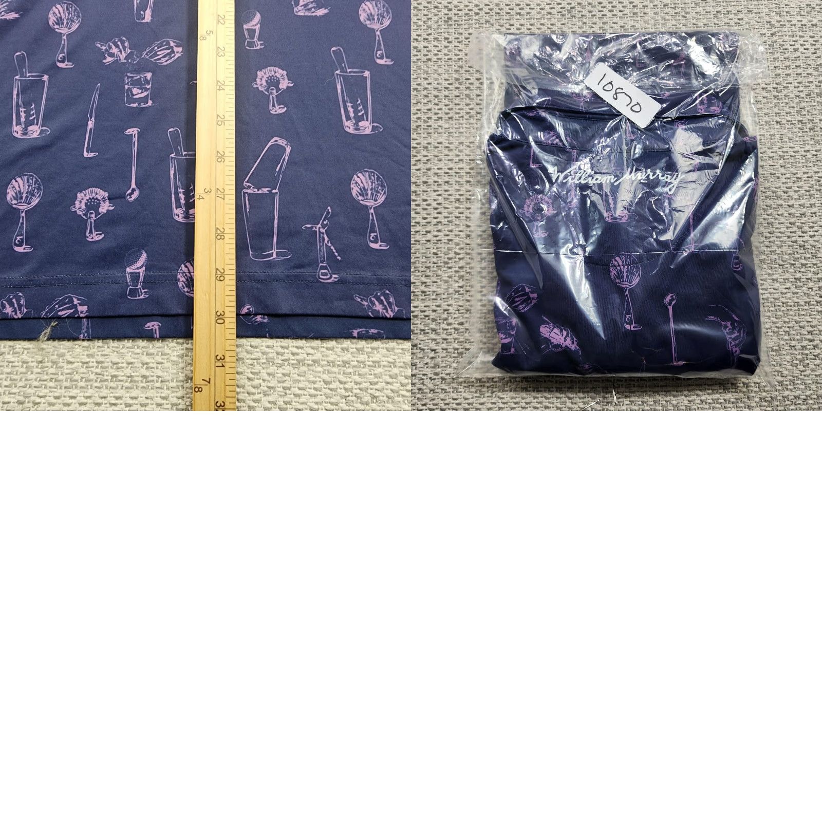 Vintage William Murray Polo Shirt Mens Large Navy Pink Golf Cocktails Print Performance Shirt Size US L / EU 52-54 / 3 - 9 Thumbnail