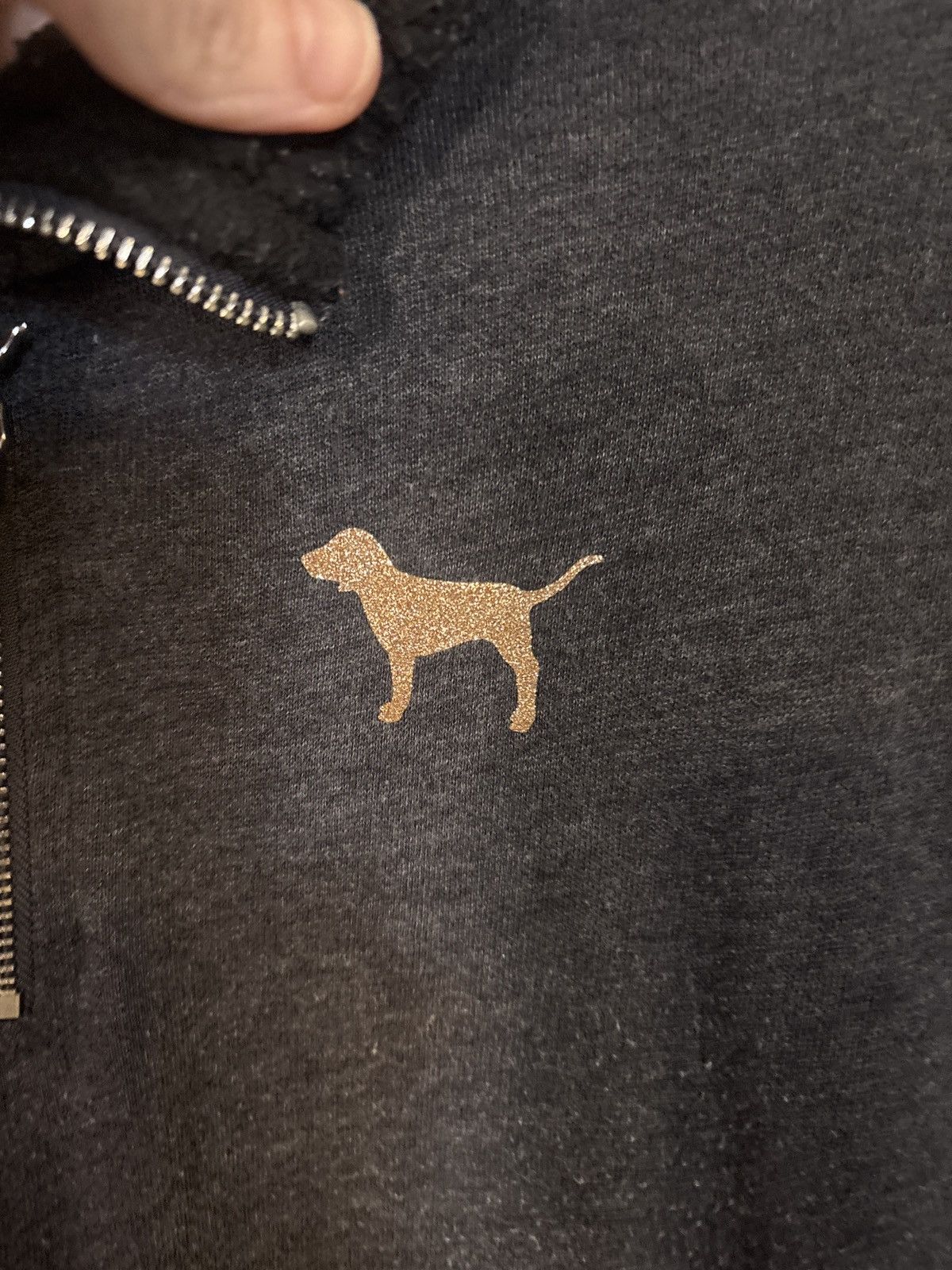 Other VS PINK Quarter Zip Pullover Black Sherpa Glitter Dog Logo Size L / US 10 / IT 46 - 2 Thumbnail