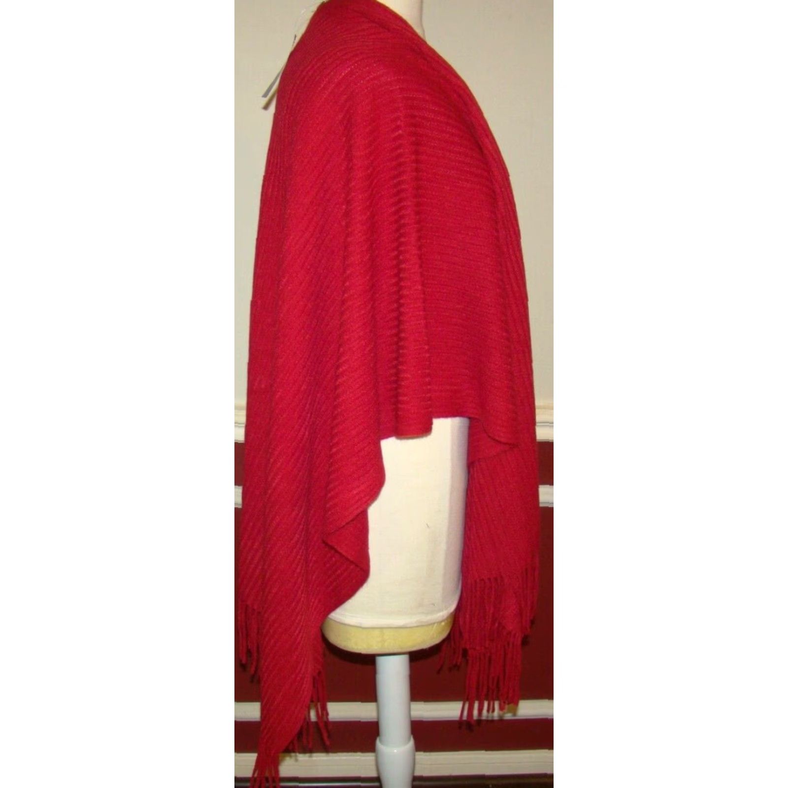 Vintage Cejon Scarf Red Rectangle Wrap Plaid Fringe NWT Women Winter Fall Spring Neck Warmer Knit Acrylic Rectangle Scarf Wrap Size ONE SIZE - 3 Thumbnail