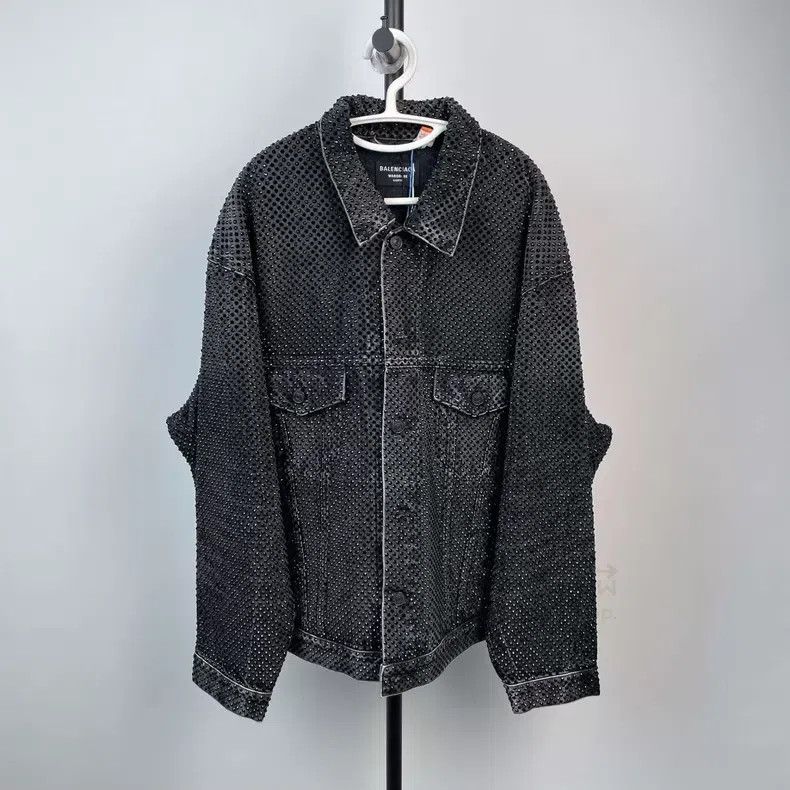 Balenciaga Balenciaga Diamond-Studded Oversized Denim Jacket Black Size US S / EU 44-46 / 1 - 1 Thumbnail