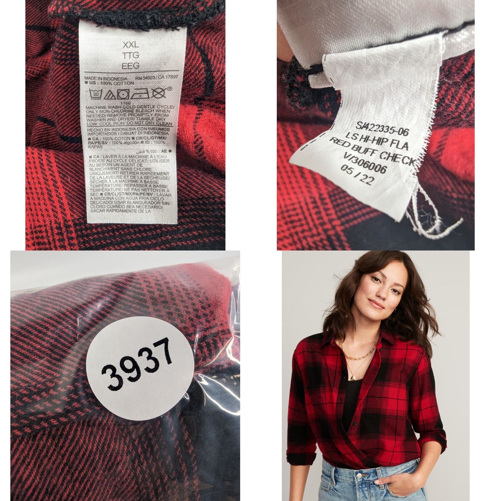 Old Navy VINTAGE Old Navy Plus Cropped Red Buffalo Check Flannel Boyfriend Shirt For Women's 2XL Size XXL / US 16-18 / IT 52-54 - 8 Thumbnail