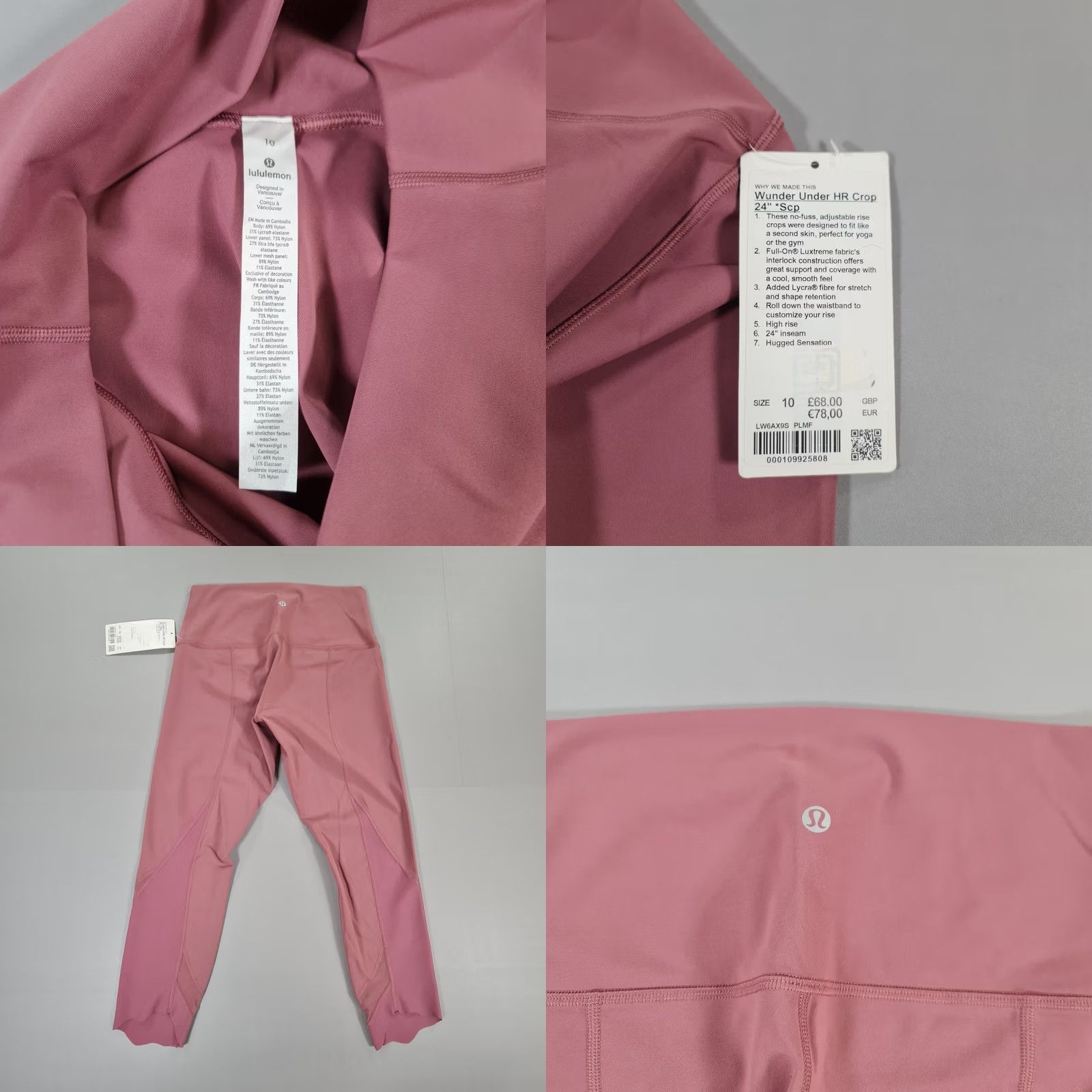 Lululemon VINTAGE Lululemon Womens Leggings Pink 14 UK Wunder Under Crop High-Rise 24'' Zip Pocket Womens Size 36" / US 14 / IT 50 - 8 Thumbnail
