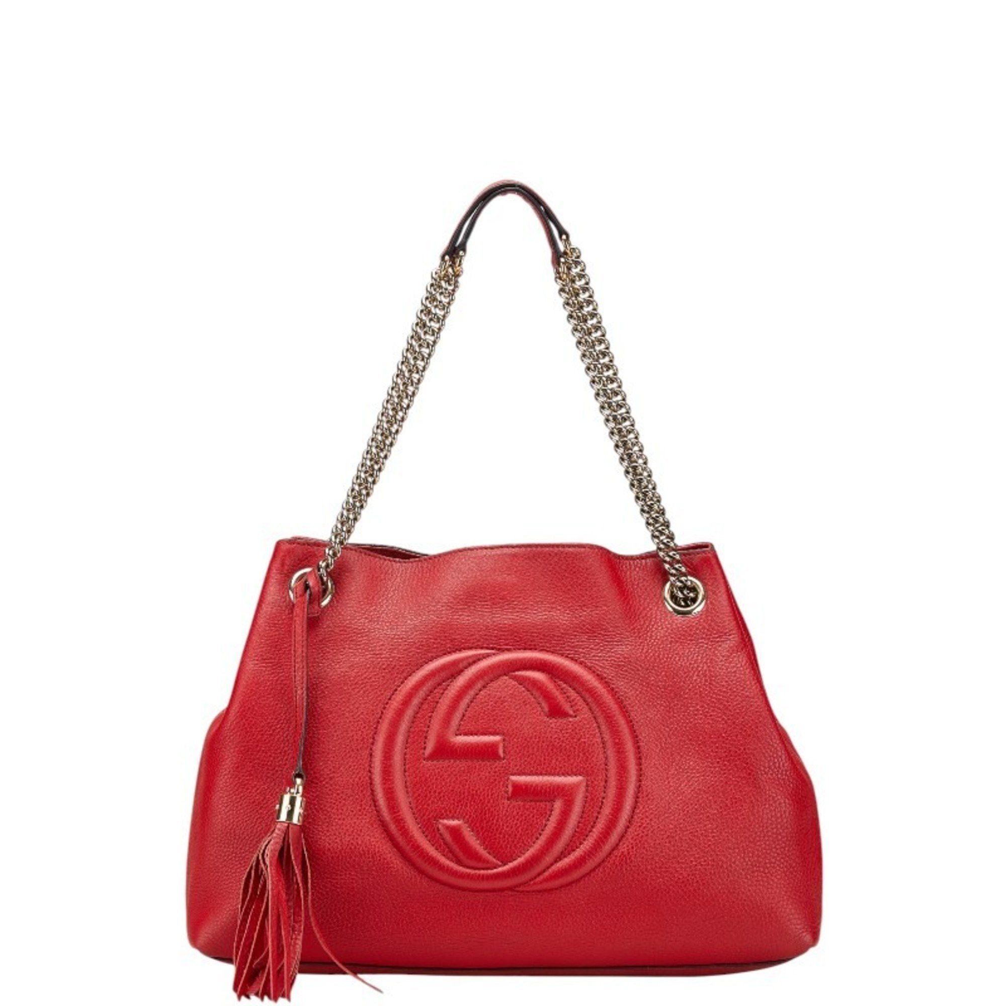 Gucci Soho Interlocking G Chain Tote Bag Shoulder 303982 Red Leather Women's Gucci