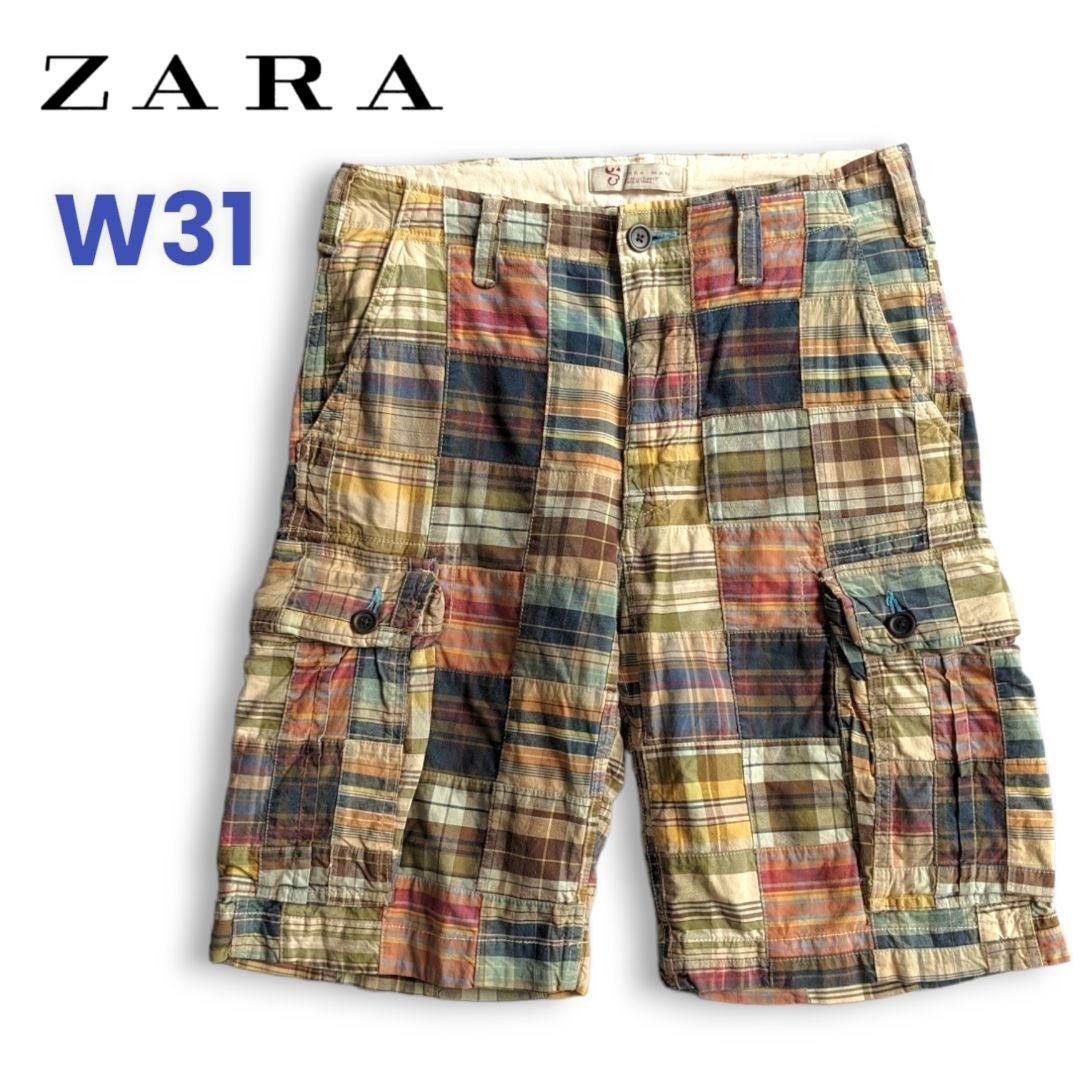 Zara Zara patchwork madras cargo shorts Size US 31 - 1 Thumbnail