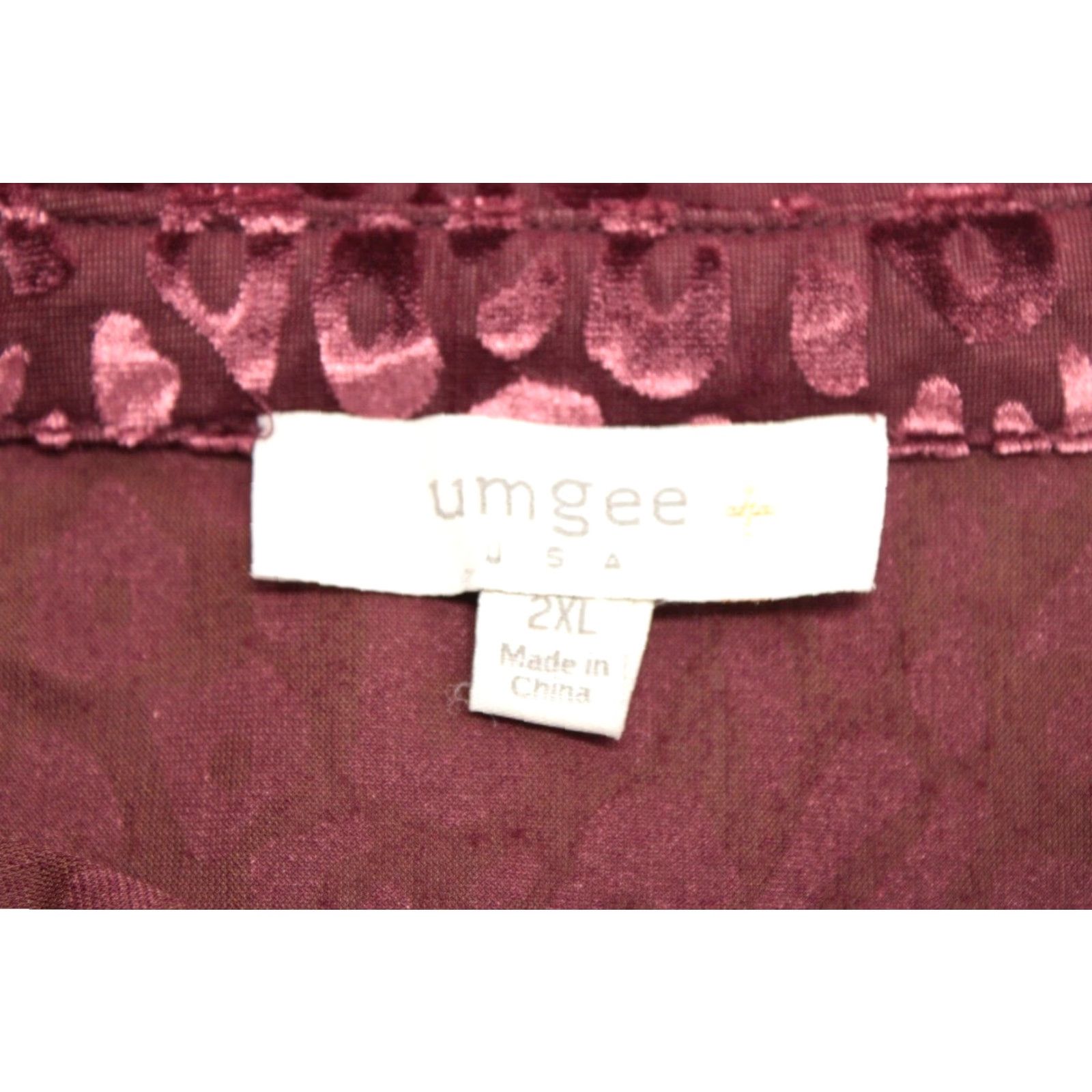 Velvet Umgee Velvet Burnout Top Leopard Print 2XL Button Up Long Sleeve Wine Mob Wife Size XXL / US 16-18 / IT 52-54 - 6 Thumbnail