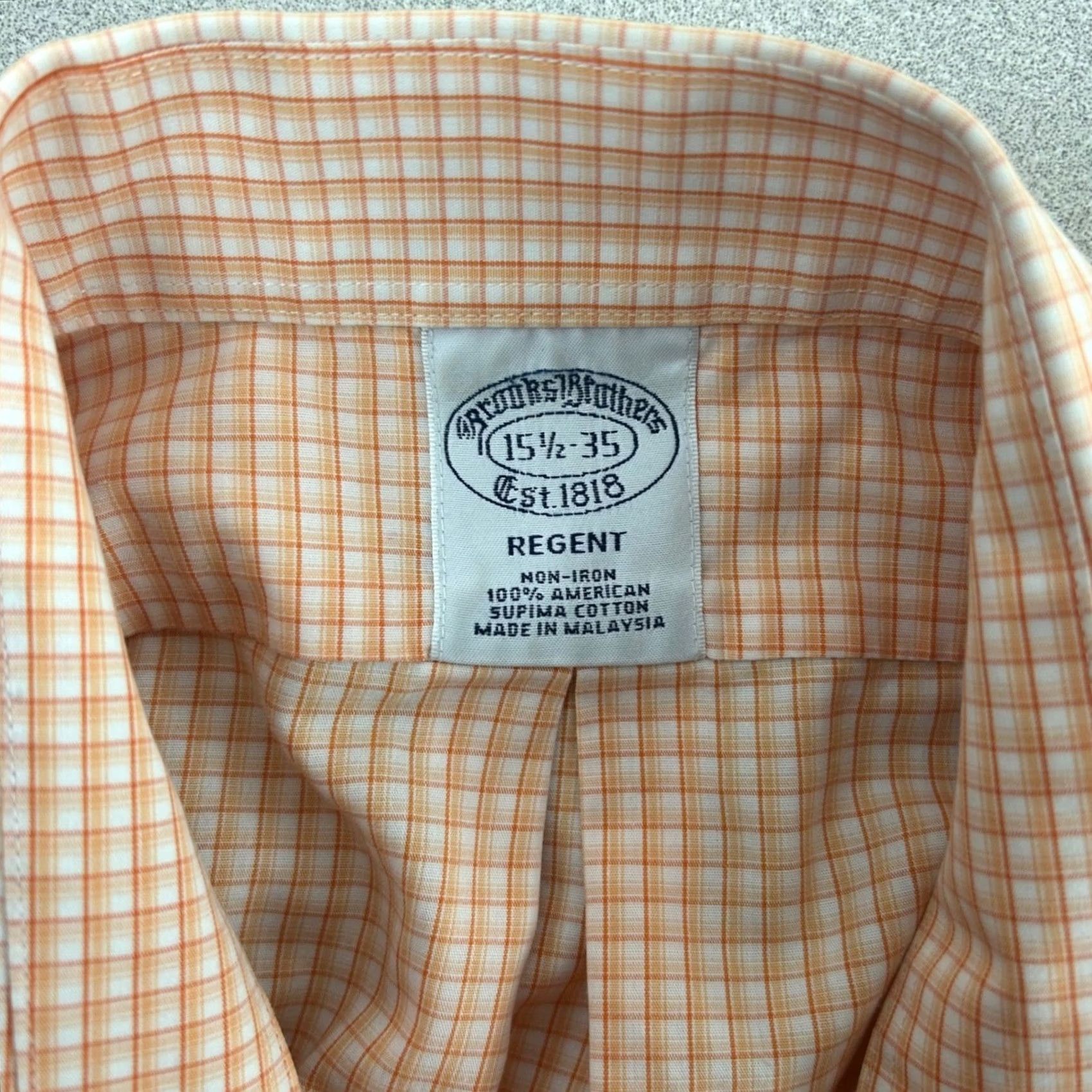 Brooks Brothers Brooks Brothers Dress Shirt Mens 15.5 35 Orange Gingham Regent Fit Non-Iron Shirt Mens Size 42R - 3 Thumbnail