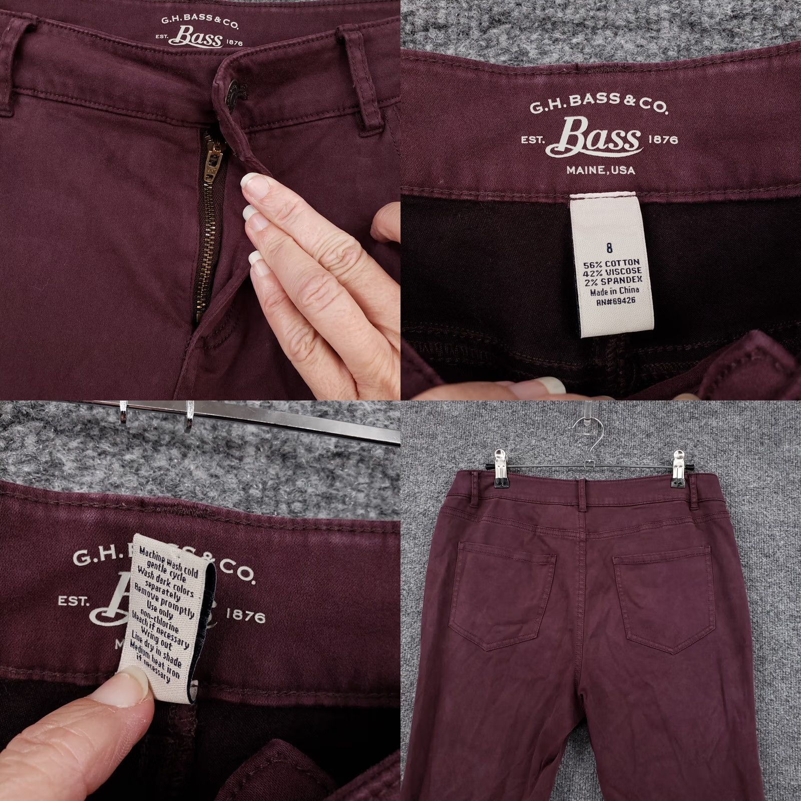 Vintage GH Bass Co Jeans Womens 8 Maroon Red Skinny Ankle Mid Rise Stretch Zip Fly 31x24 Size 30" / US 8 / IT 44 - 8 Thumbnail