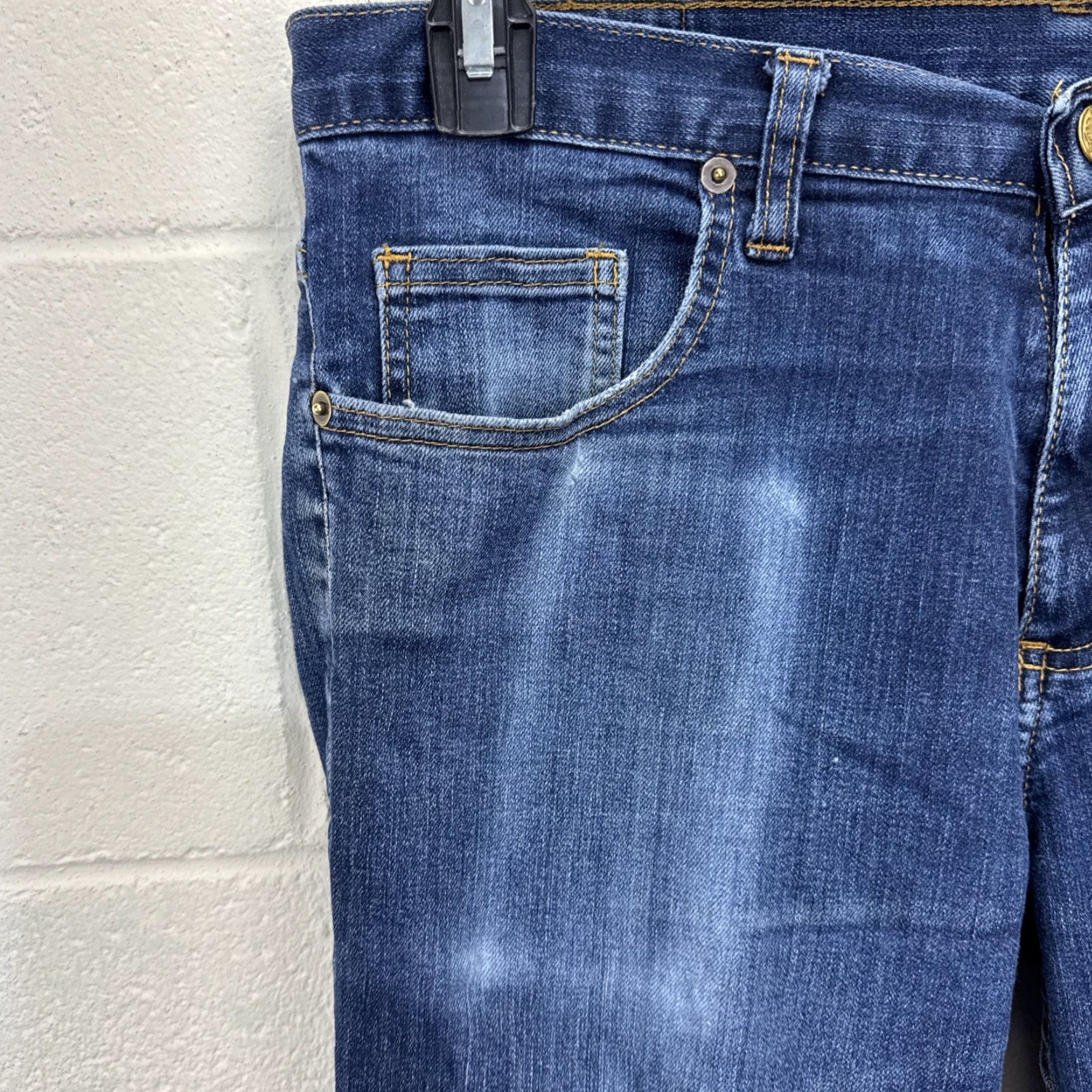 Denime Dearborn Jeans Slim Fit Denim Jeans 33x31 Men Blue USA Made 5-Pocket Distressed Logo 90s Mens Size US 33 - 2 Thumbnail