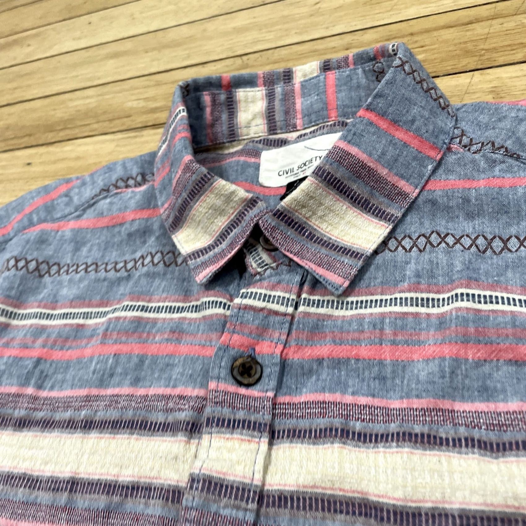 Pinko Civil Society Button Up Shirt Men S Aztec Tribal Stripe Pink Blue Aquaberry Size US S / EU 44-46 / 1 - 4 Thumbnail