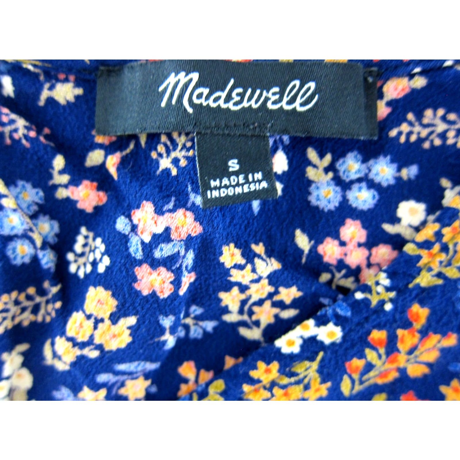 Madewell Madewell Blouse Shirt Womens Small V-Neck Short Sleeve Floral 100% Rayon Blue Orange Vintage No Size S / US 4 / IT 40 - 3 Thumbnail