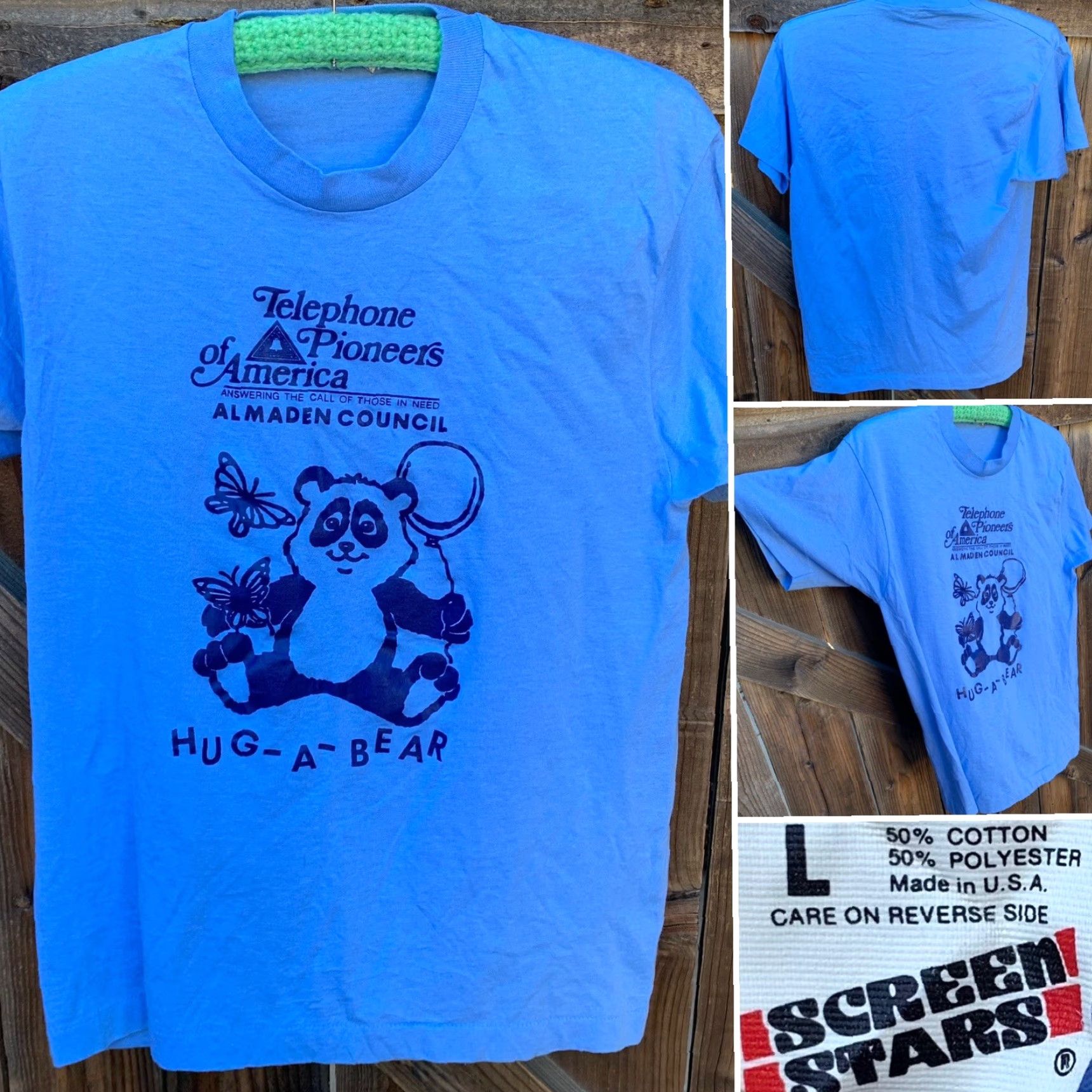 Vintage VINTAGE Screen Stars T-Shirt Men L blue 80s Graphic Print Telephone Pioneers of America Almaden Council HUG A BEAR Size US L / EU 52-54 / 3 - 3 Thumbnail