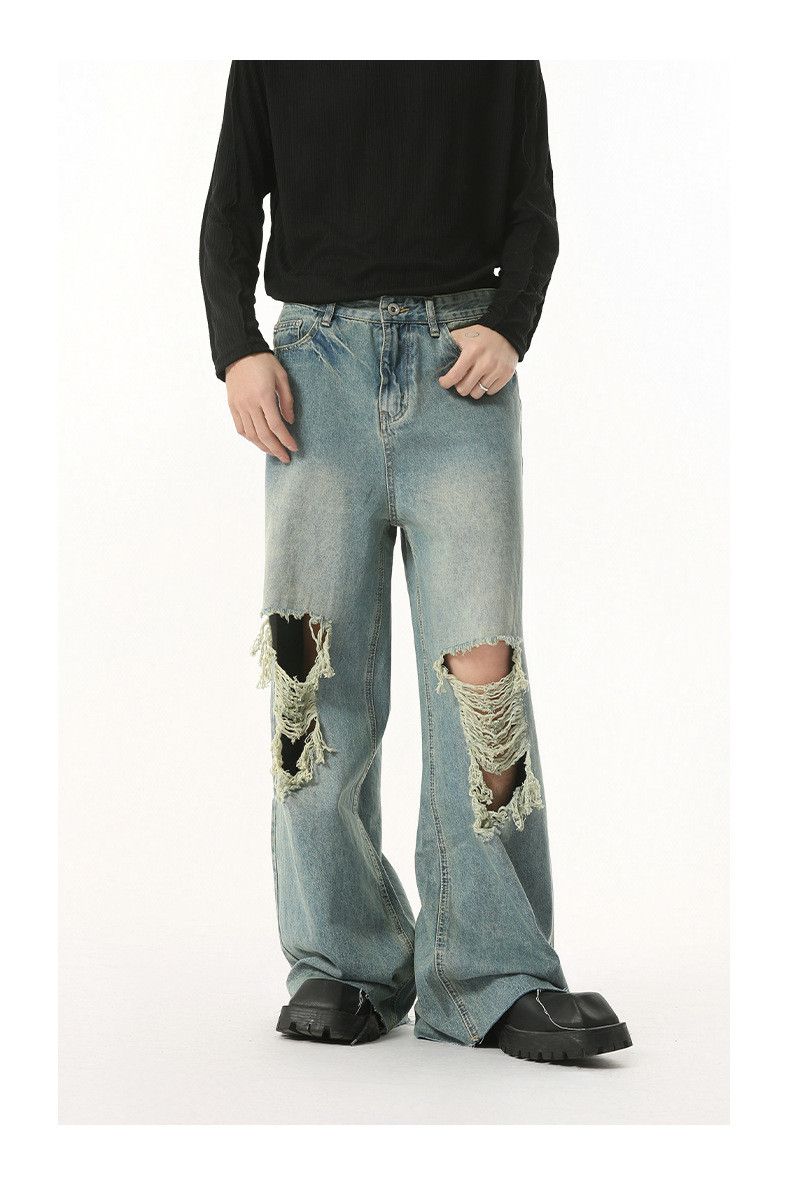 Vintage American retro punk distressed straight leg ripped jeans Size US 32 / EU 48 - 3 Thumbnail