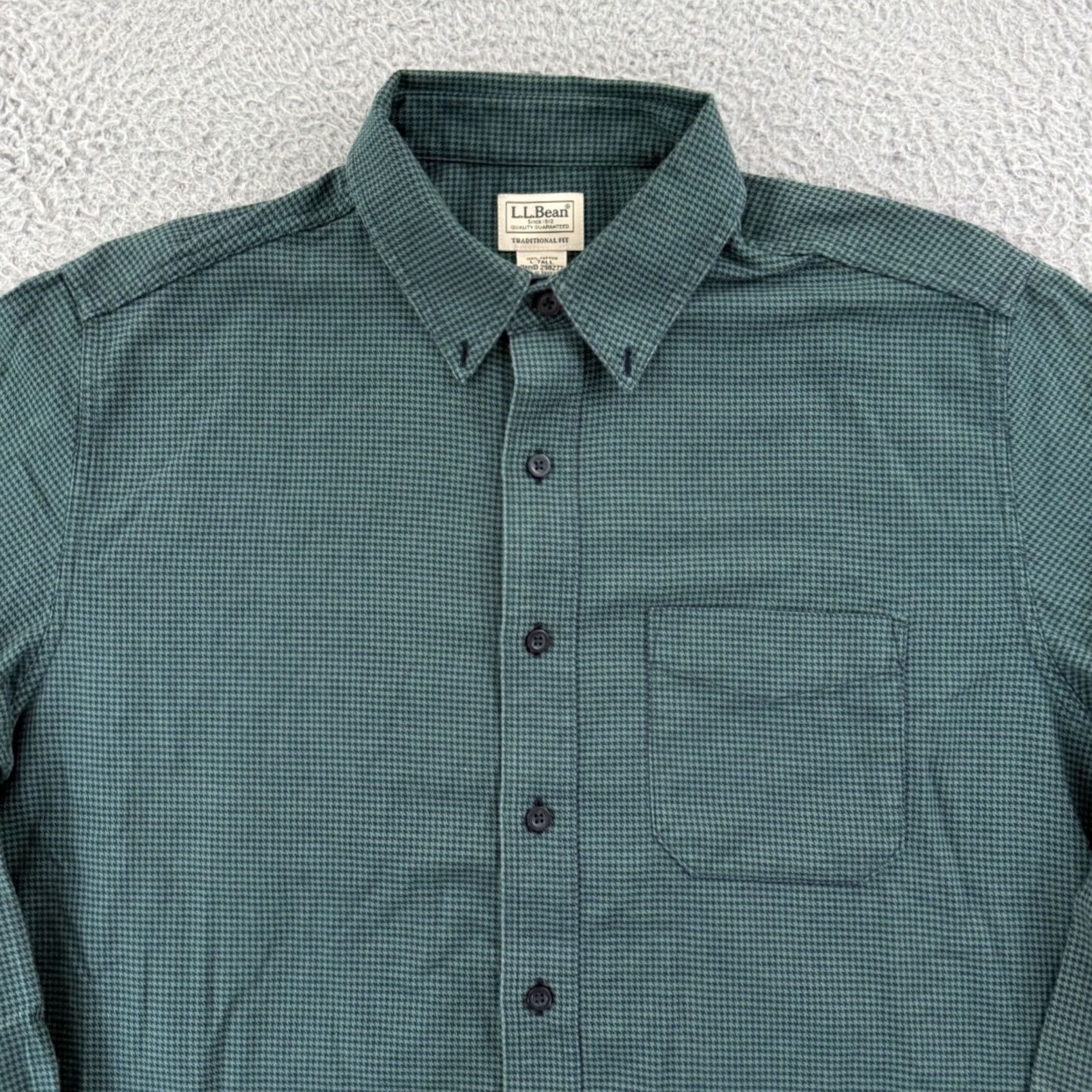Vintage L.L. Bean Shirt Mens LT Green Houndstooth Button-Down Regular Fit Tall Large Button-Up Casual, Workwear, Travel, Formal, Vintage: No Size US L / EU 52-54 / 3 - 3 Thumbnail