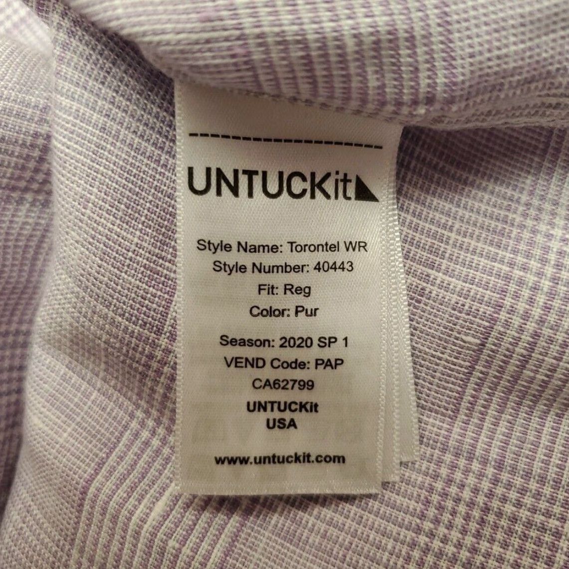 UNTUCKit VINTAGE Untuckit Shirt Mens Medium Purple Plaid 100% Linen Summer Comfort Classic Casual Mens Size US M / EU 48-50 / 2 - 5 Thumbnail