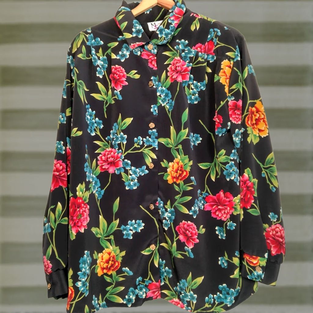 Vintage VINTAGE Maggie Sweet Blouse 1X Women Flower Chiffon Button Long Sleeve Collared Gold Floral Size XL / US 12-14 / IT 48-50 - 1 Thumbnail