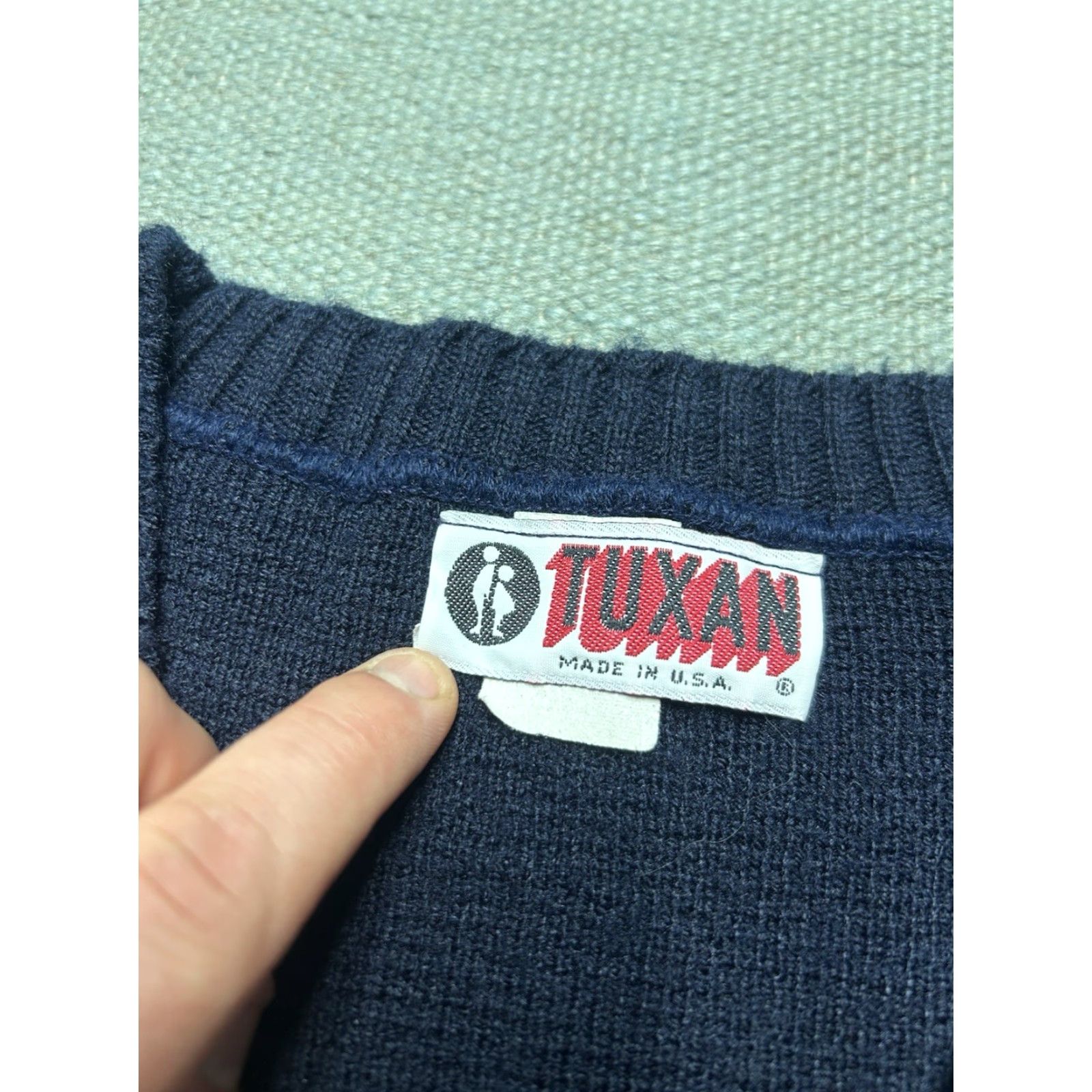 Vintage VINTAGE Tuxan Sweater Argyle V-Neck Pullover 80s 70s Blue 2XL Men’s Long Size US XXL / EU 58 / 5 - 4 Thumbnail